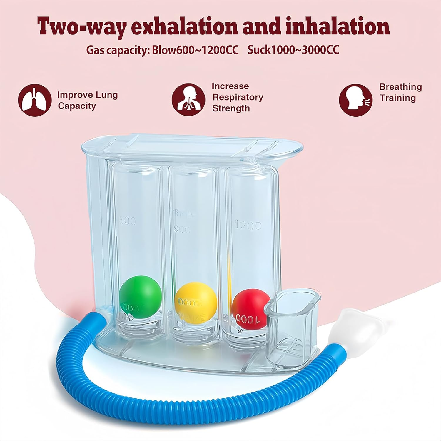 Breathing Trainer, Deep Breathing Lung Exerciser - 3 Ball Incentive Spirometer with Handle, Washable Respiratory Exerciser, Breath Measurement System for Lung Training image number 4