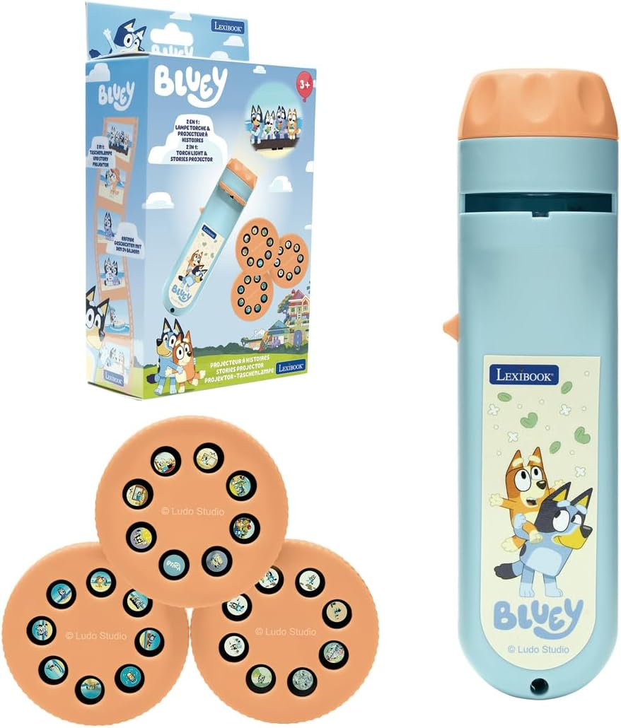 Lexibook, Bluey, Bluey LTC050BYLXB Storyteller Projector and Flashlight, Blue Yellow image number 4