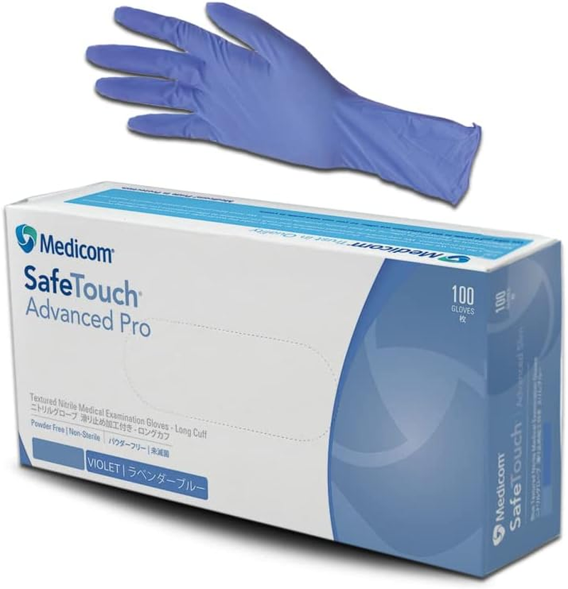 Medicom Nitrile Powder-Free Disposable Examination Gloves 7G, Heavy Duty, Long-Cuff, No Powder, Non-Sterile for Medical Use - (Violet, 100 Pcs)