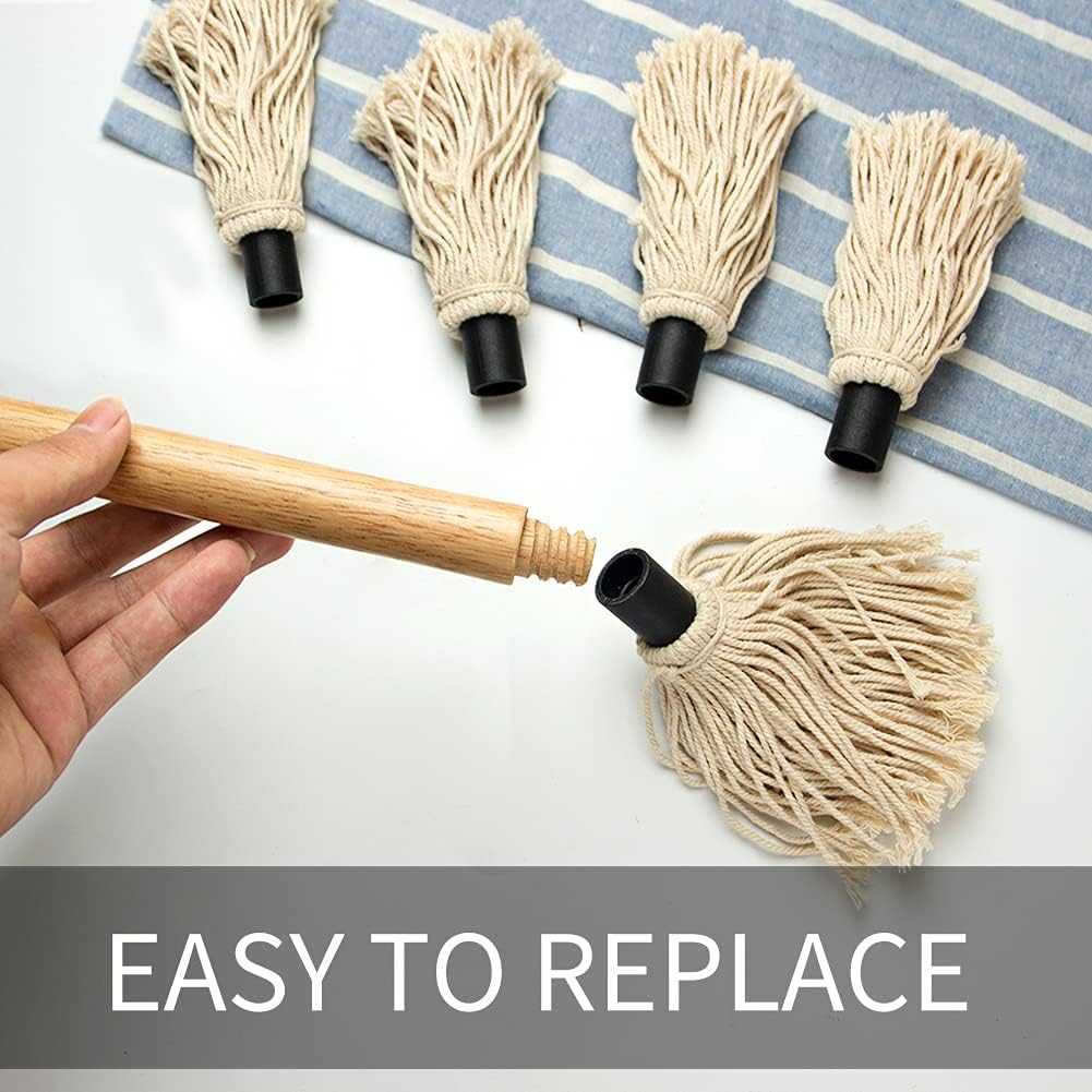 YFWOOD 18 Inch Grill Basting Mop Wooden Long Handle with 3 Extra Heads for Grilling & Smoking image number 3