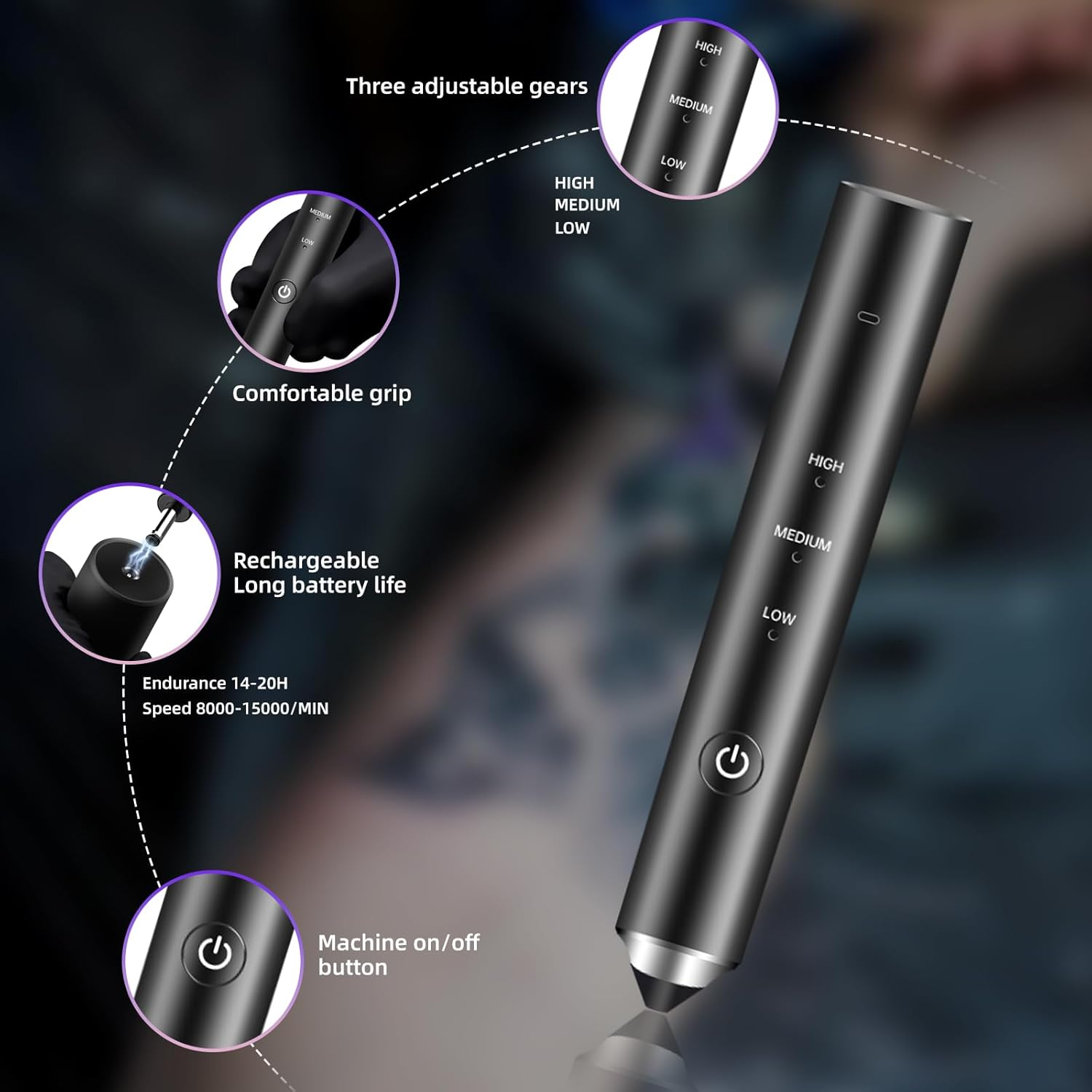 Tattoo Ink Mixer Gun Machine, Mixers Game Changer, 3 Adjustable Speeds Wireless Mixer, without Continuous Pressing, New Rotary Tattoo Pigment Mix-Er Set with 100Pcs Mixing Sticks image number 4