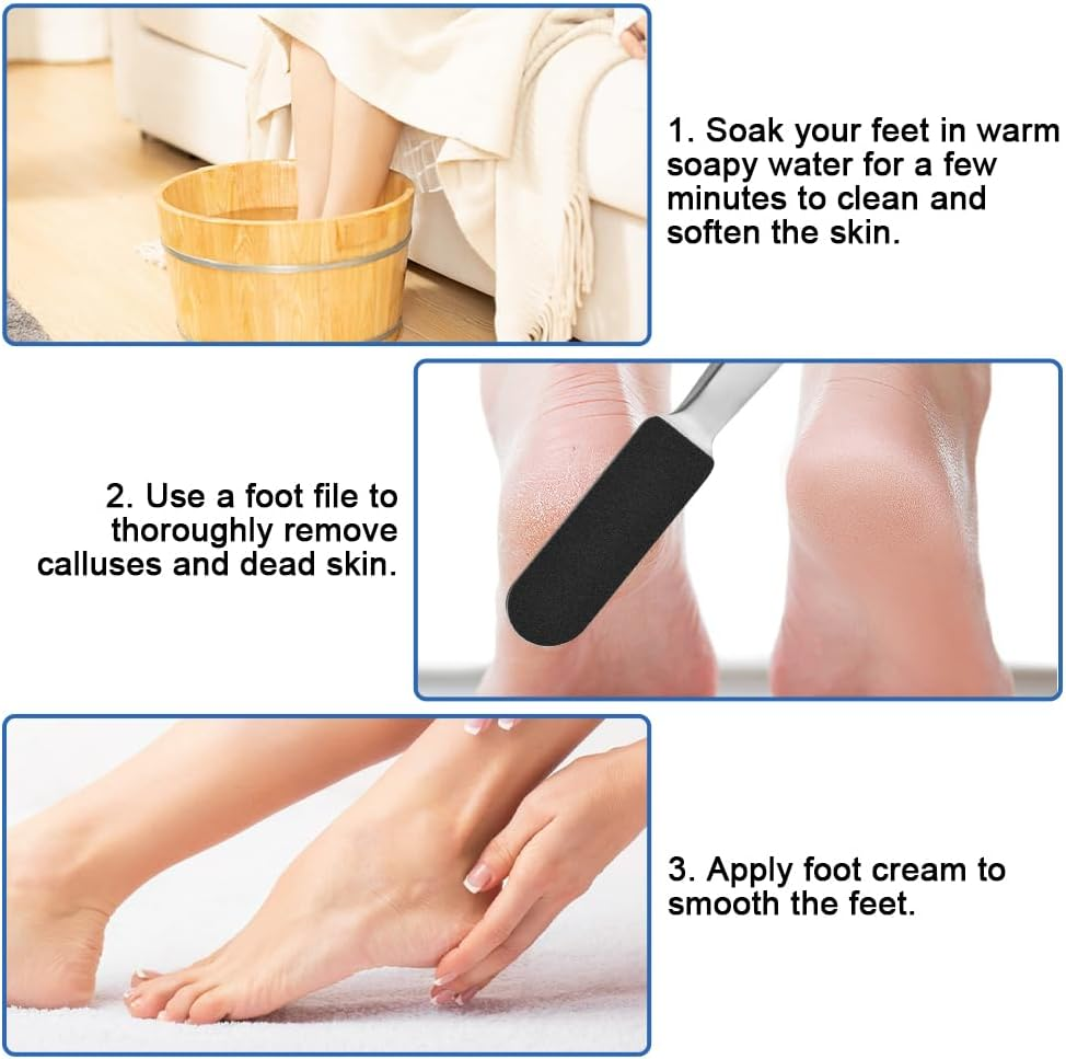 Foot File for Hardened or Dry Skin, Stainless Steel, Foot File with Replacement Sandpaper, Coarse and Fine, Stainless Steel Callus Rasp, Callus File, Foot Care, Professional Callus File for Callus