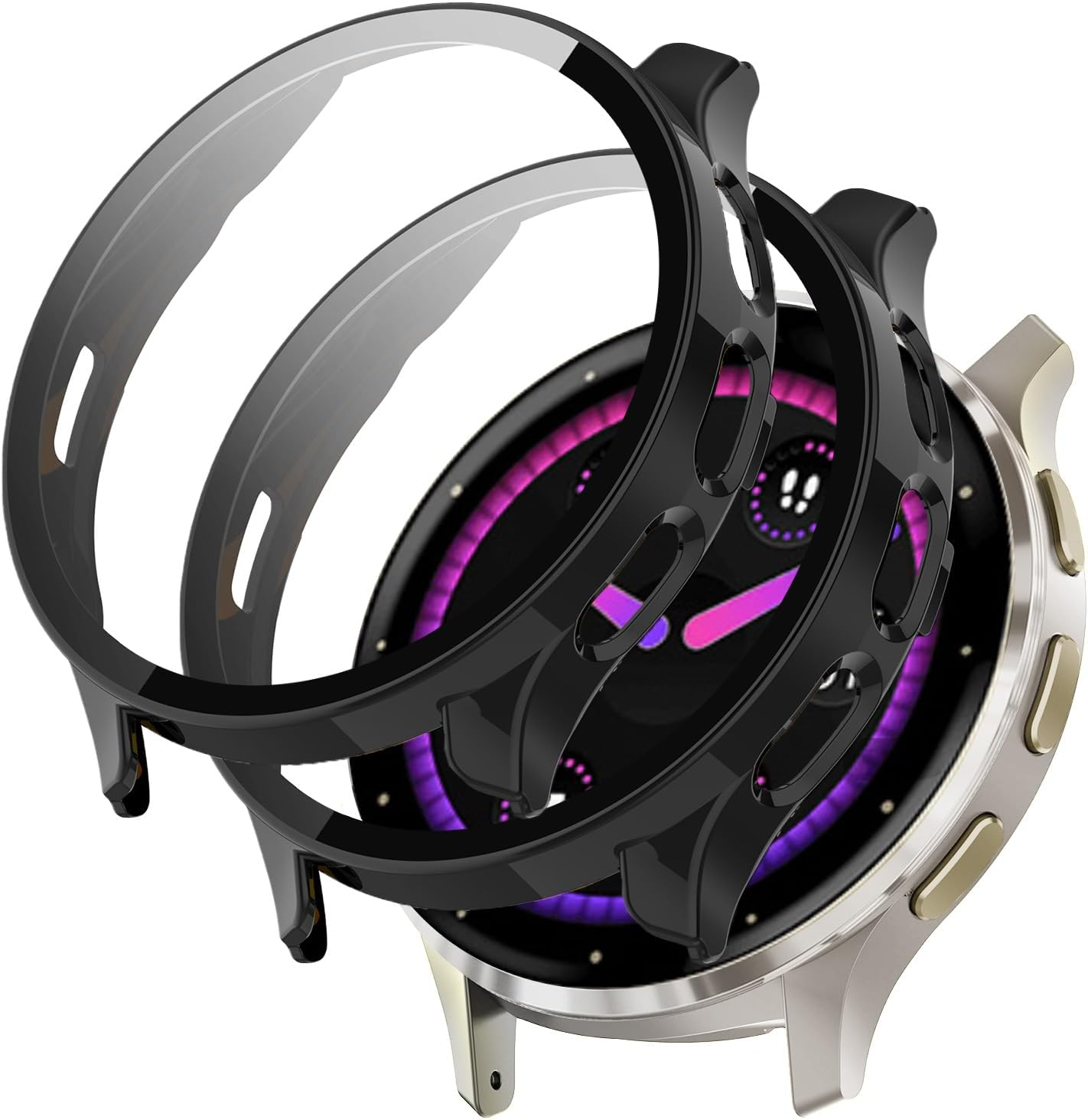 (2 Pack) T Tersely All-Around Screen Protector Case Cover for Garmin Venu 3S,Electroplating Protective Cover Soft TPU Shockproof Frame (Black+Transparent)