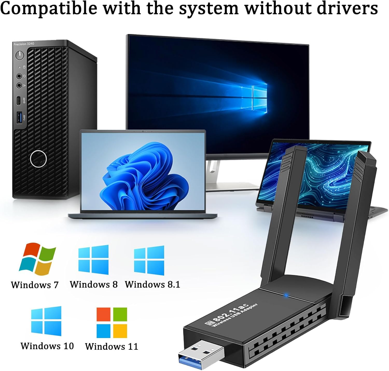 USB Wifi Adapter,1300Mbps Wireless Network Adapter,Dual Band 2.4Ghz/5Ghz,Wifi Adapter,Wifi Dongle,Compatible with Desktop Computers, Laptops image number 2