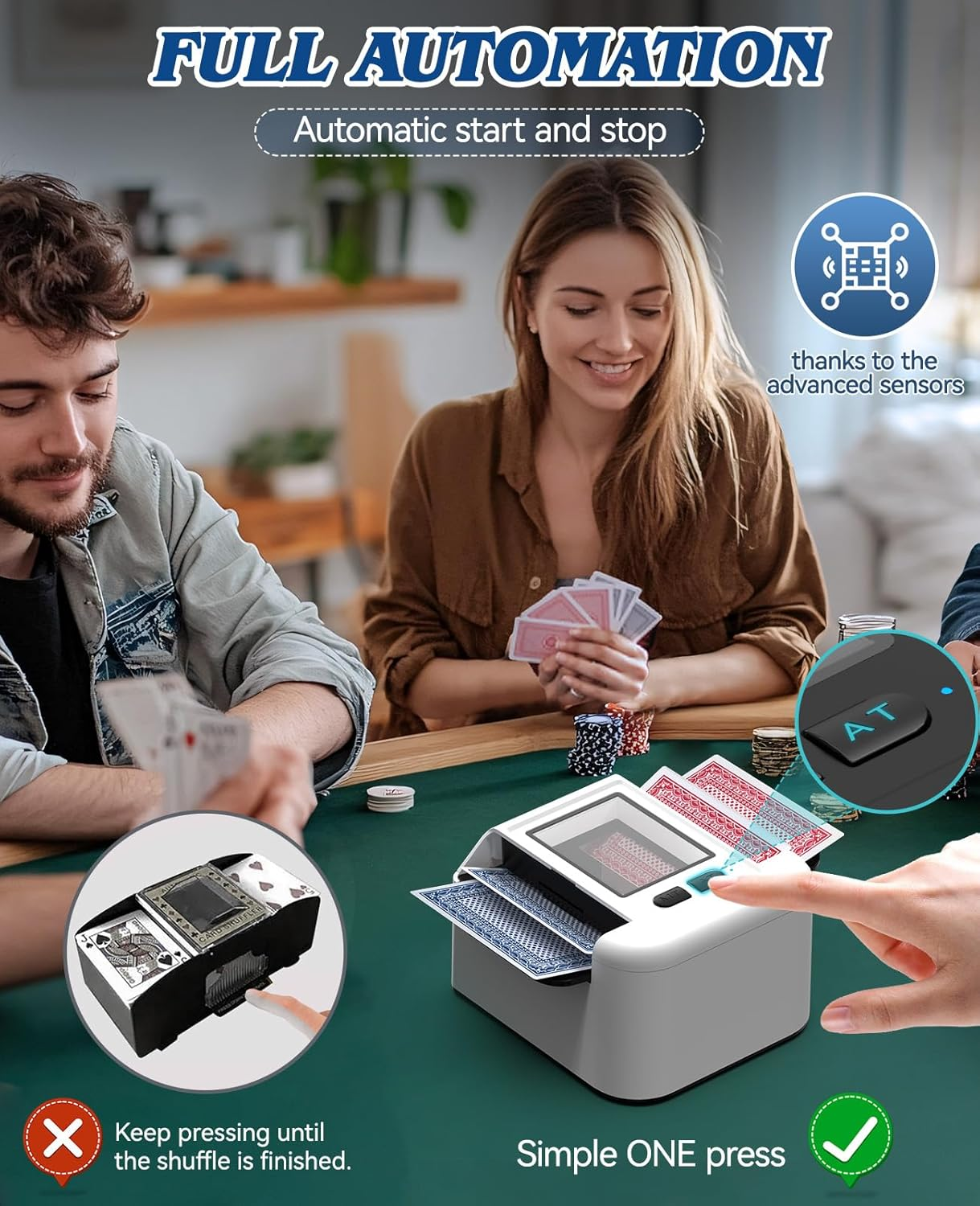 Automatic Card Shuffler 2 Decks, FISHOAKY Card Shuffler Machine 2000Mah, UNO Card Shuffler with AUTO & Manual Mode, Portable Shuffler for Poker, UNO, Blackjack, Card Games