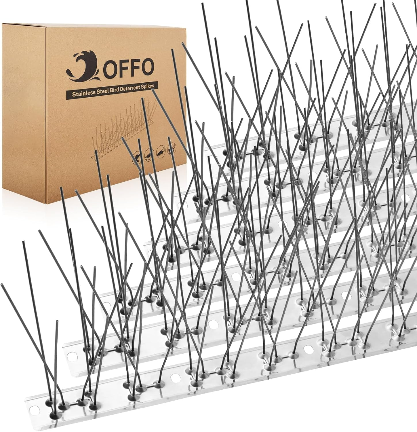 OFFO Bird Spikes Pre-Assembled for Roofs and Windows, Durable Pigeon Spikes for Deterring Crows, Possume, Seagulls and Small Birds, Bird Deterrent Spikes Set Cover 2.08M(6.82 Feet),Matte Black