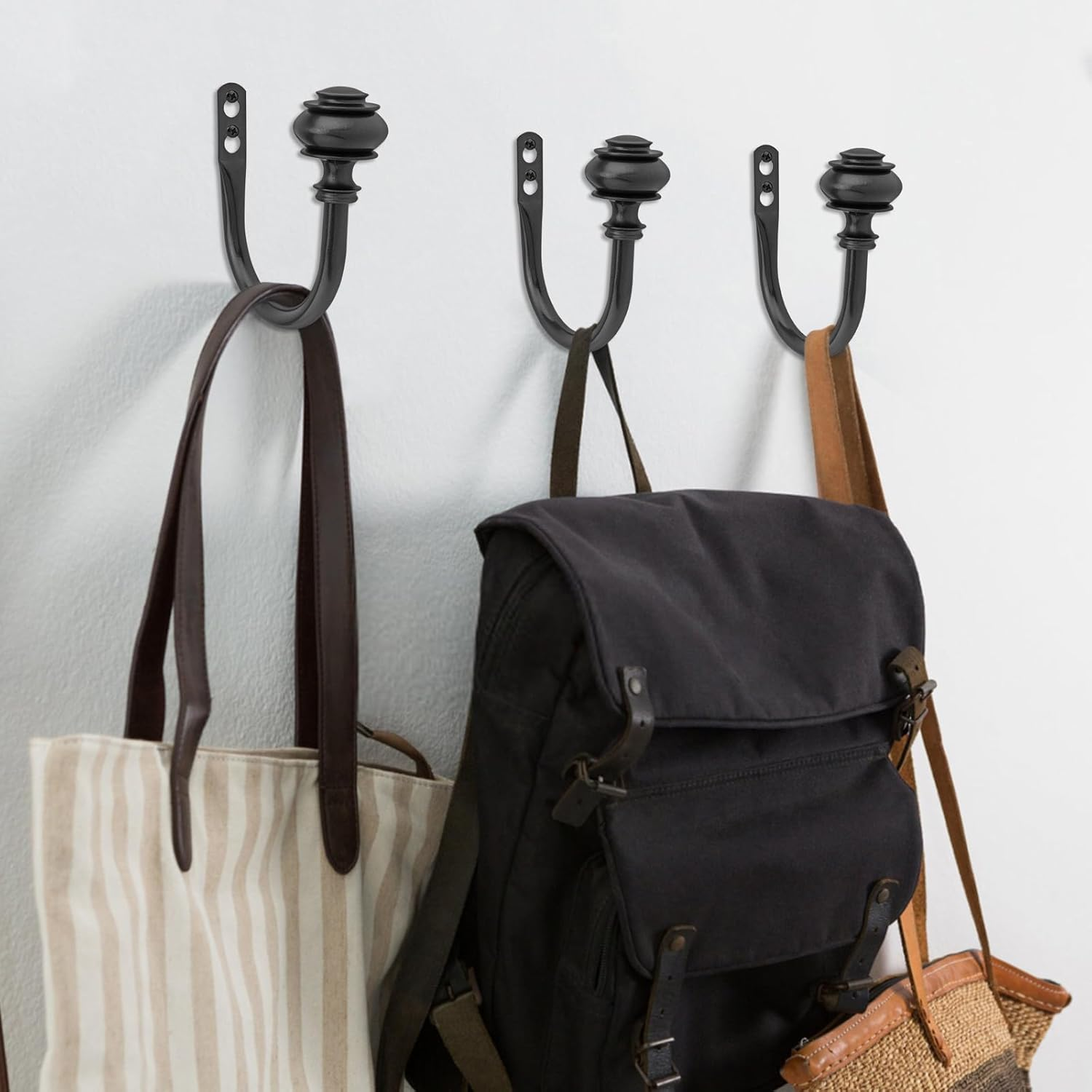 Curtain Holdbacks, 4 Pack Wall Mounted Window Drapery Tiebacks with Screws, U-Shaped Decorative Curtain Hook Holder for Bedroom, Livingroom, Office (4, Black) image number 2