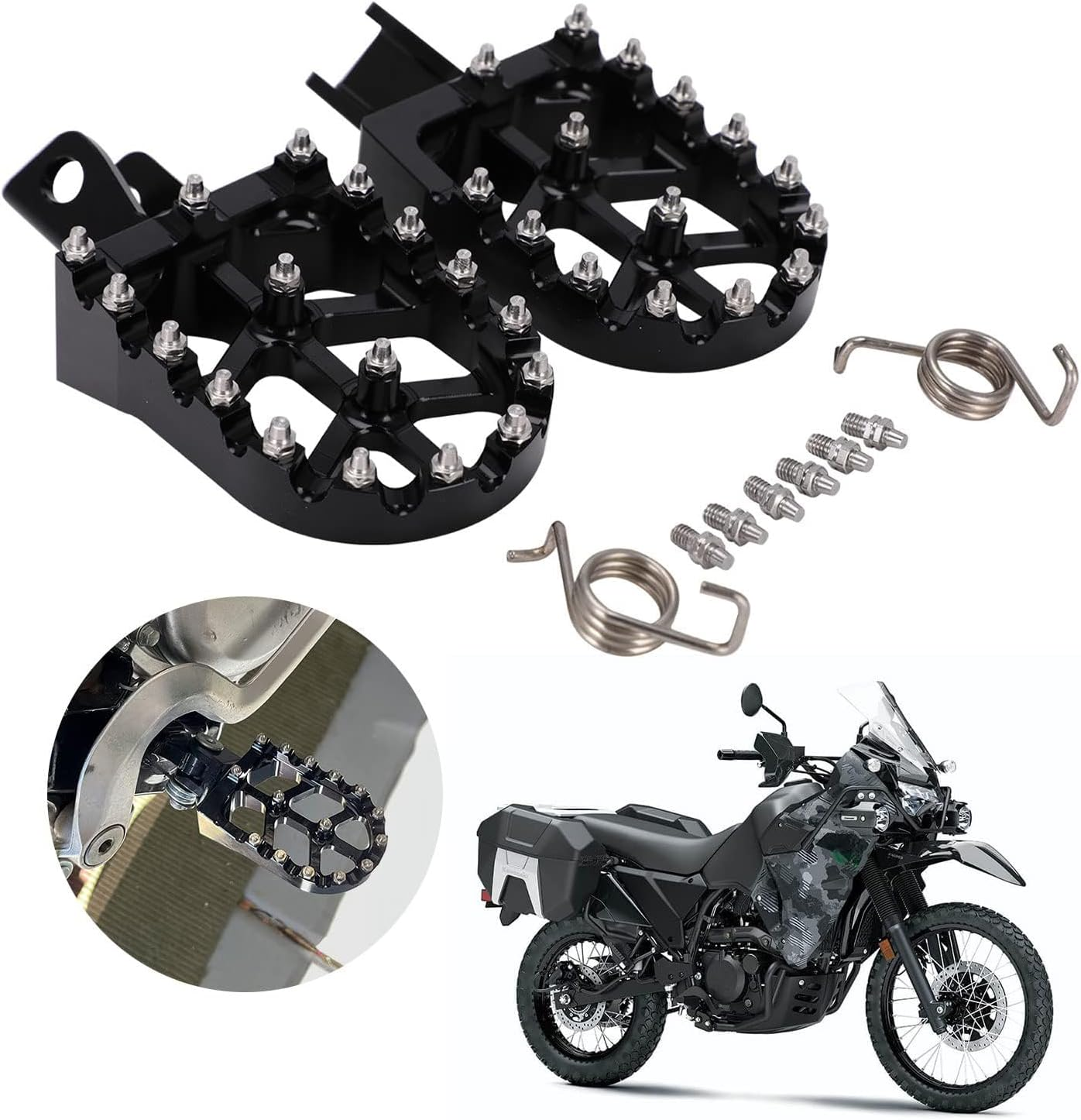 JFG RACING Motorcycle Footpegs Foot Pegs Pedals Rests CNC for KLR 650 KLR650 1987-2018 2021-2024 Black