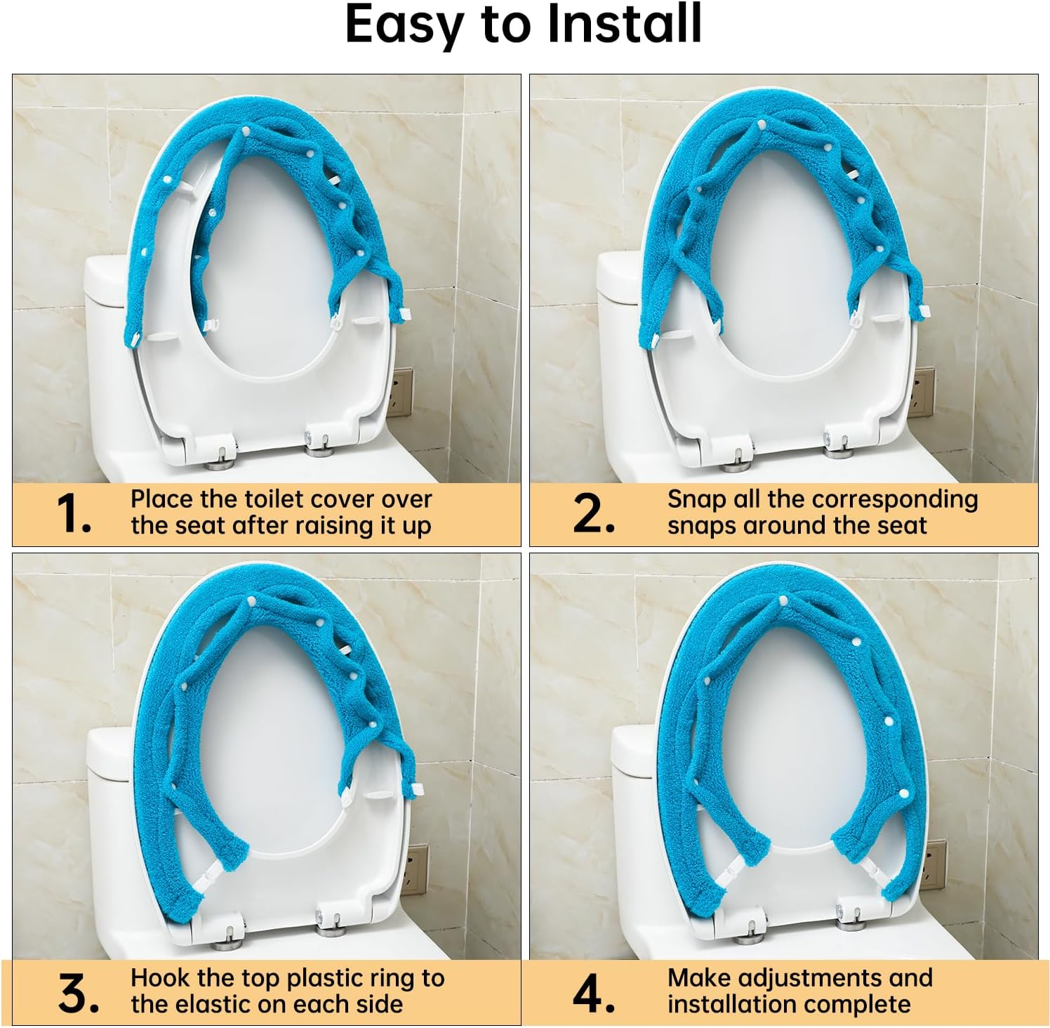 Toilet Seat Cover,Bathroom Soft Thicker Warmer with Snaps Fixed Stretchable Washable Fiber Cloth Toilet Seat Covers Pads Easy Installation& Cleaning (Sky Blue) (MTD21A) image number 1