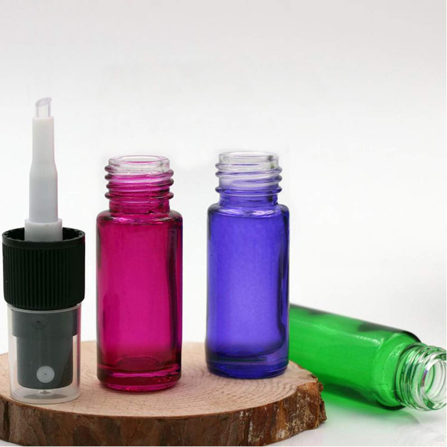 Jamhoodirect 8Pcs 5Ml Empty Glass Spray Bottles with Black Fine Mist Sprayers,Travel Perfume Atomiser Refillable Mini Portable Container Include 2 Droppers for Essential Oils or Night Out Fragrance, Blue, Green, Rose Red, Purple, 5ML image number 2