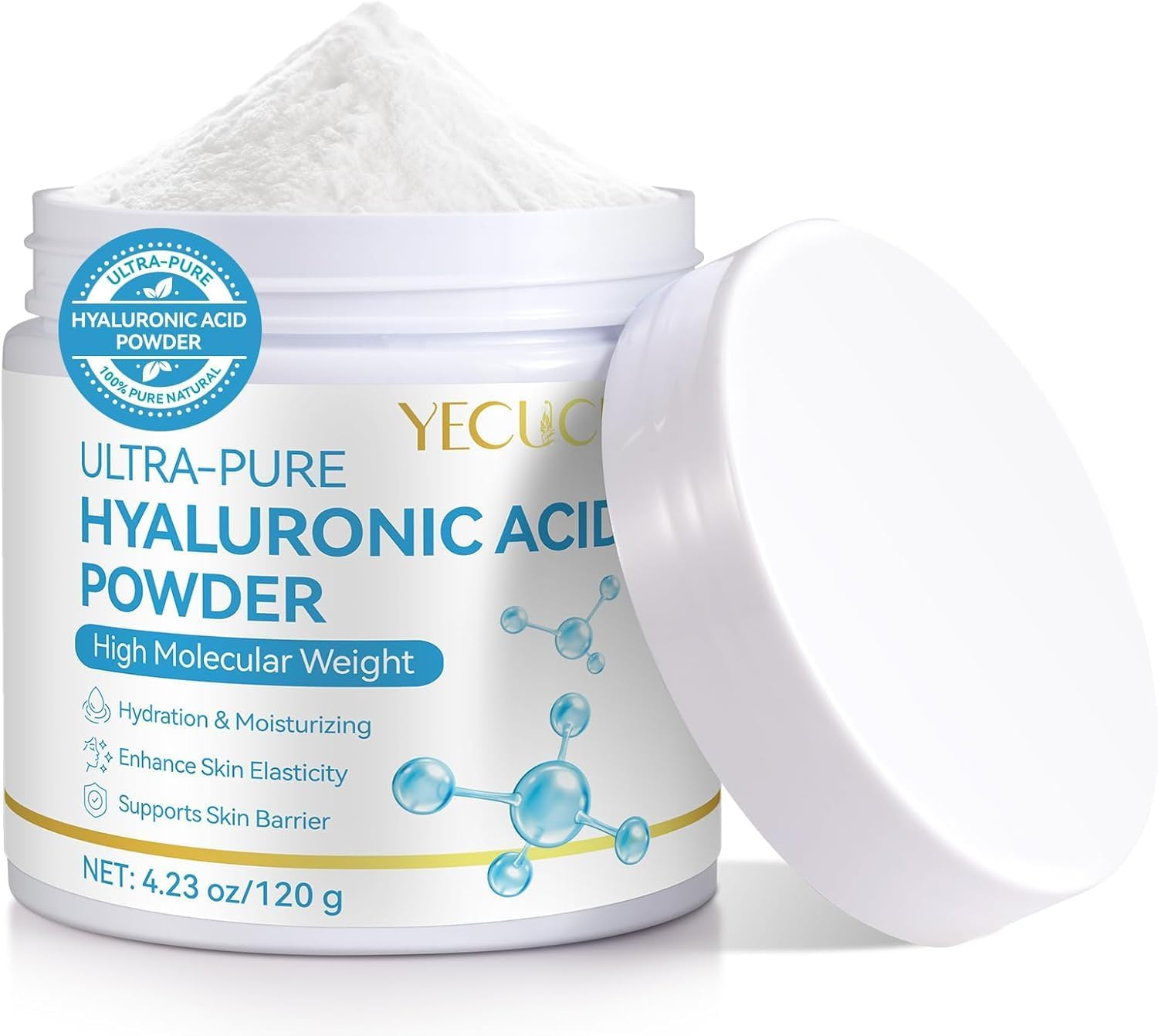 Ultra-Pure Hyaluronic Acid Powder | High Molecular Weight | 100% Pure Sodium Hyaluronate | for DIY Serums & Skincare Formulations | Premium Cosmetic Grade | 120G