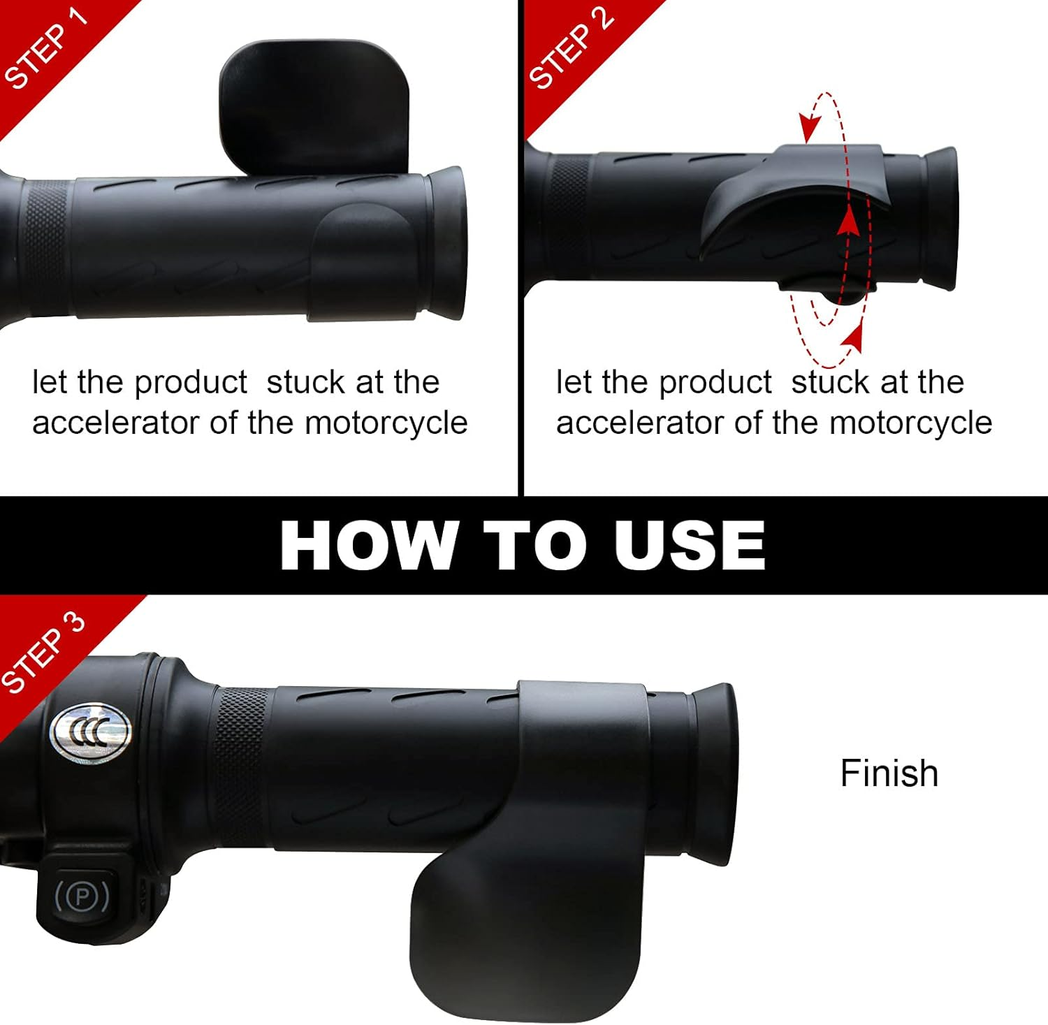 4 Pieces Black Motorcycle Throttle Mounted Motorcycle Throttle Holder Wrist Throttle Assist Rest Control Handlebar Grip Cruise Control Assist for Motorcycles, Scooters, Electric Bike Accessories image number 5