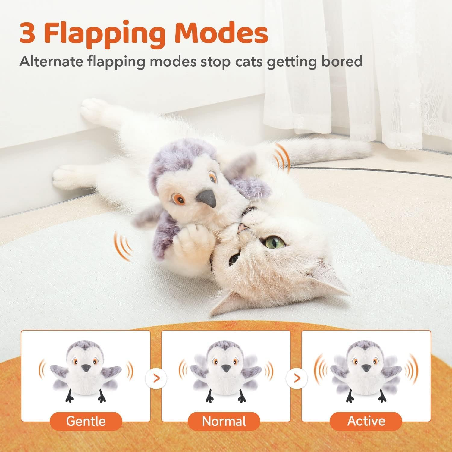 Cat Toys Flapping Bird (No Flying), Lifelike Sandpiper Chirp Tweet, Rechargeable Touch Activated Kitten Toy Interactive Cat Exercise Toys for All Breeds Cat Kicker Catnip Toys image number 5