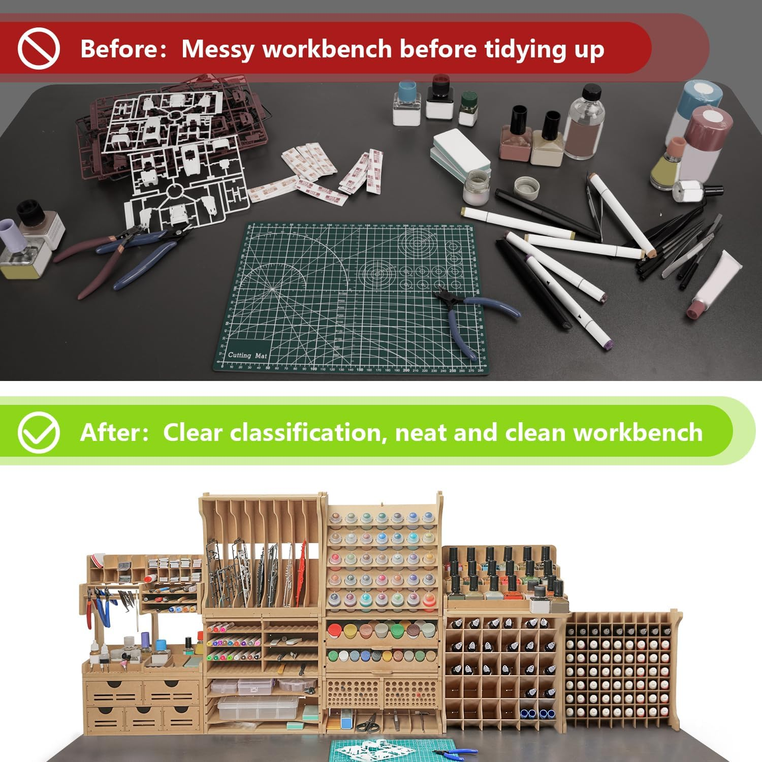 Plastic Model Kit Tool Storage Rack, Drawer Hobby Modeling Tool and Parts Storage,Wooden Paint Organizer with MDF Material, Craft Supplies Storage for Tamiya Gundam Tools, GK2 image number 2