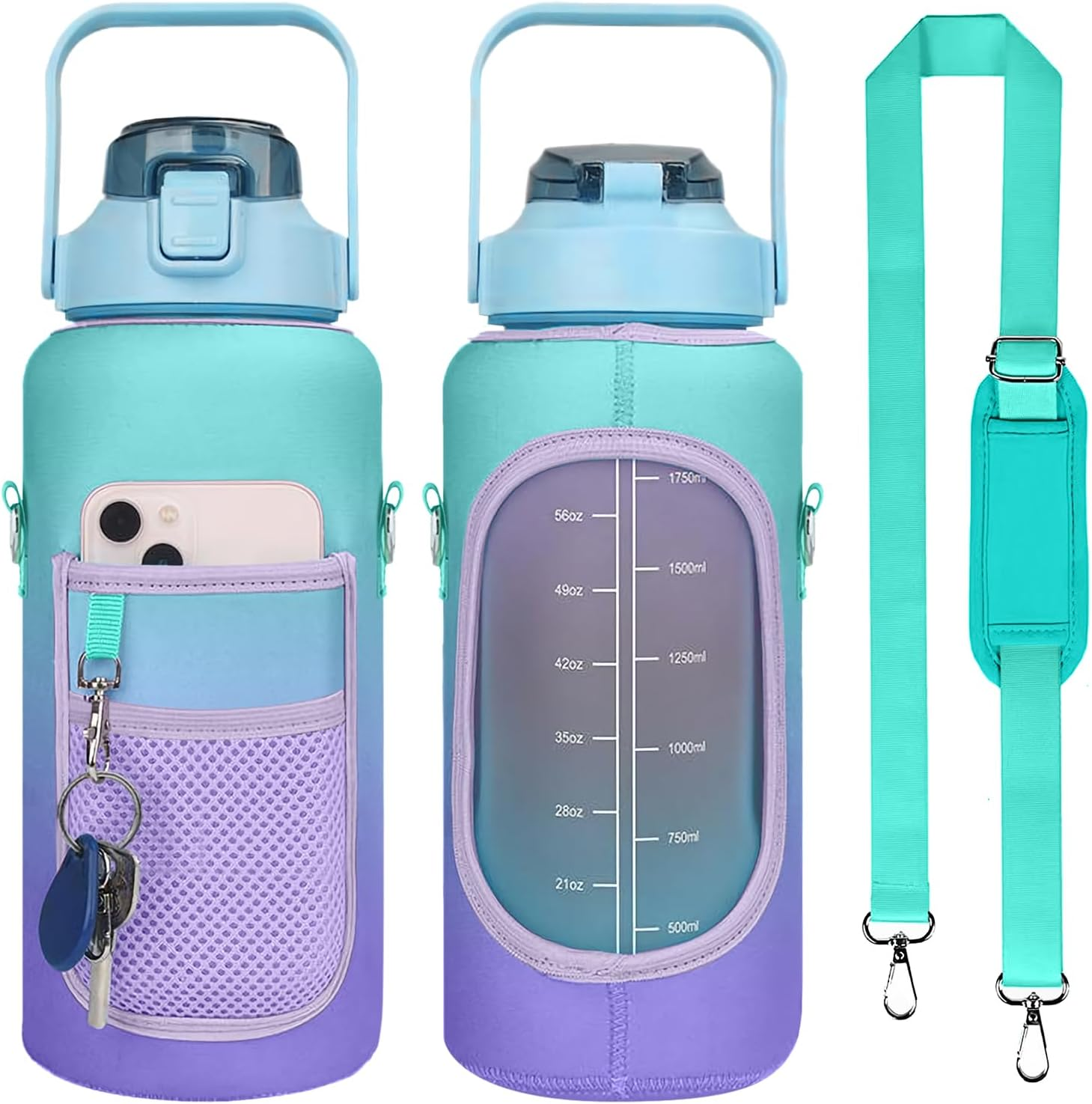 Water Bottle Holder with Adjustable Shoulder Strap & Pocket- Lightweight Water Bottle Sling Bag for 64Oz Sports Water Bottle Cover Protective Cover (F)