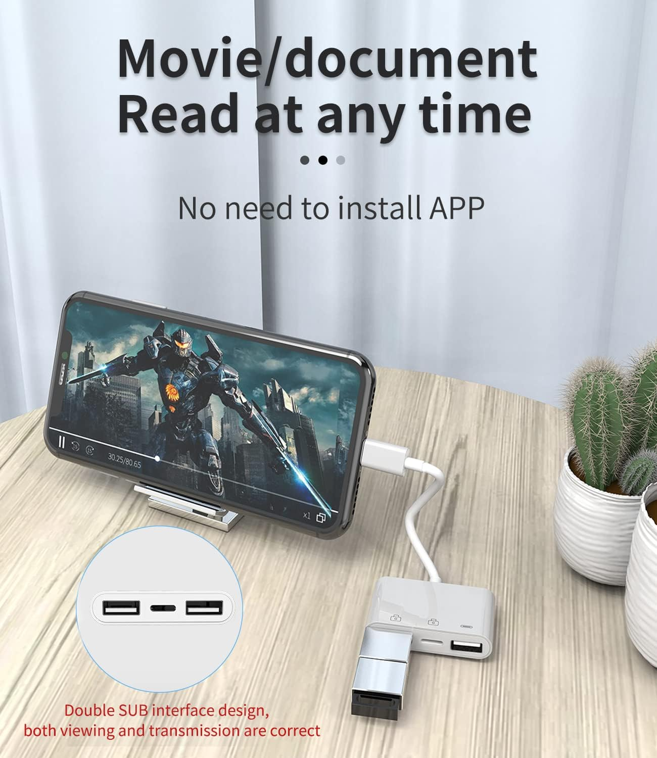 Lightning to USB Adapter(3 in 1)For Apple Charging Cable for Iphone 14 13 OTG 3.0 Dual USB-A Port Card Reader Flash Drive Keyboard Mouse Connector Camera Memory Stick Transfer Dongle External Adaptor image number 1