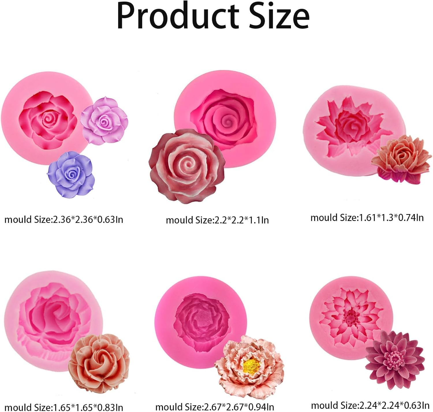 6 Pcs Flower Silicone Mold,Bloom 3D Rose Flower Silicone Molds for Resin Candle Mold,Soap Candle Making,Flower Silicone Mold Crafts Making Supplies for Valentine'S Day Gifts image number 2