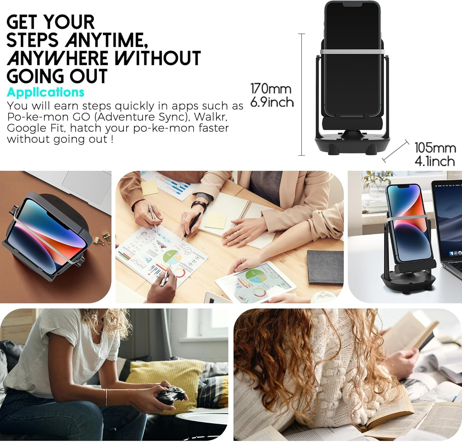 Phone Swing Compatible for Pok GO plus Cellphone Pedometer Steps Counter Accessories, (Super Mute) (Support 2 Phones) Quick Steps Earning Device with USB Cable, Phone Holder image number 6