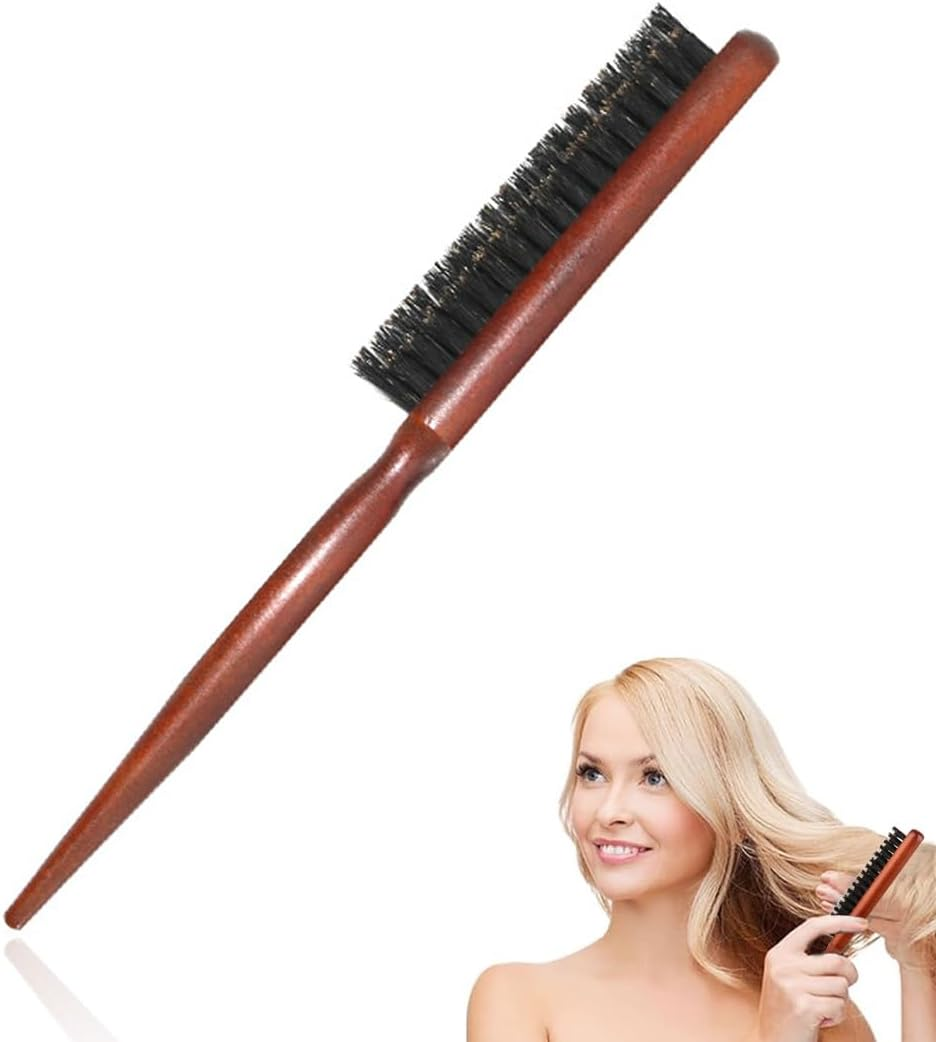 Weddhuis Teasing Hair Brush Boar Bristle Wooden Handle for Long Thick Curly Wavy Dry Damaged Hair Sleek Bun Brush image number 4