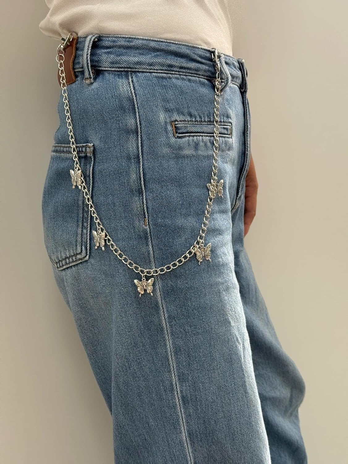 Hip Hop Butterfly Pants Chain Silver Tone Punk Streetwear Waist Chain for Jeans Skirts Wallet Key Bag Women Denim Chain image number 1