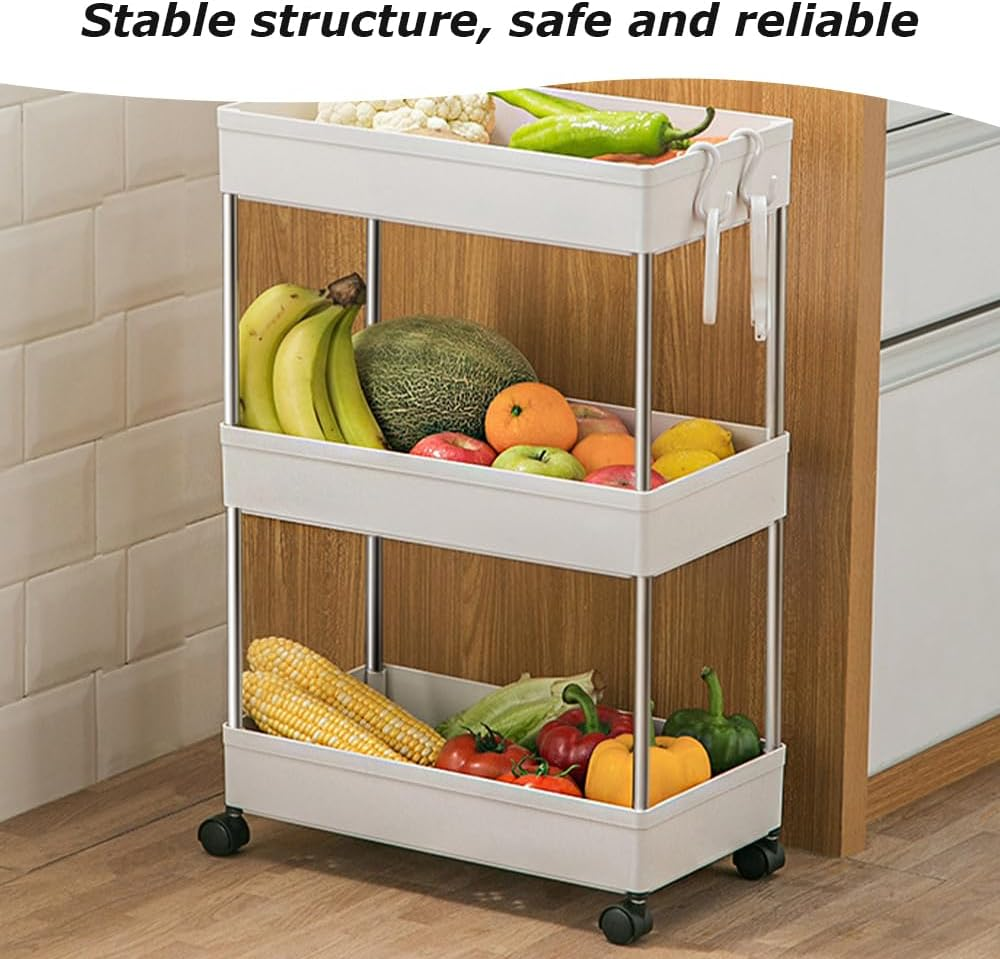3-Tier Storage Cart, Movable Storage Rack, Portable White Utility Cart, Narrow Space Rolling Trolley with Wheel, Suitable for Kitchen Bathroom Pantry Laundry (40 * 22 * 62 CM) ﻿ ﻿ image number 2