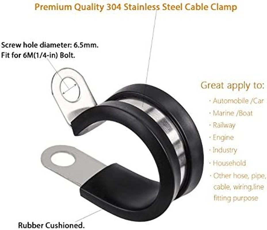 LOKMAN 20 Pack 1 Inch Stainless Steel Cable Clamp, Rubber Cushioned Insulated Clamp, Metal Clamp, Tube Holder for Tube, Pipe or Wire Cord Installation image number 5
