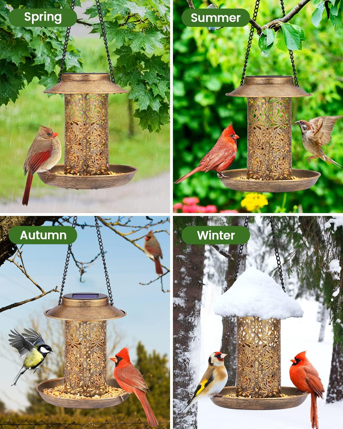 SWEETFULL Solar Bird Feeder for Outdoors Hanging, Metal Wild Bird Feeder for Cardinals Solar Garden Lantern with S Hook as Gift Ideas for Bird Lovers (2Lbs Heavy Duty Weather Resistance Birdfeeders) image number 5