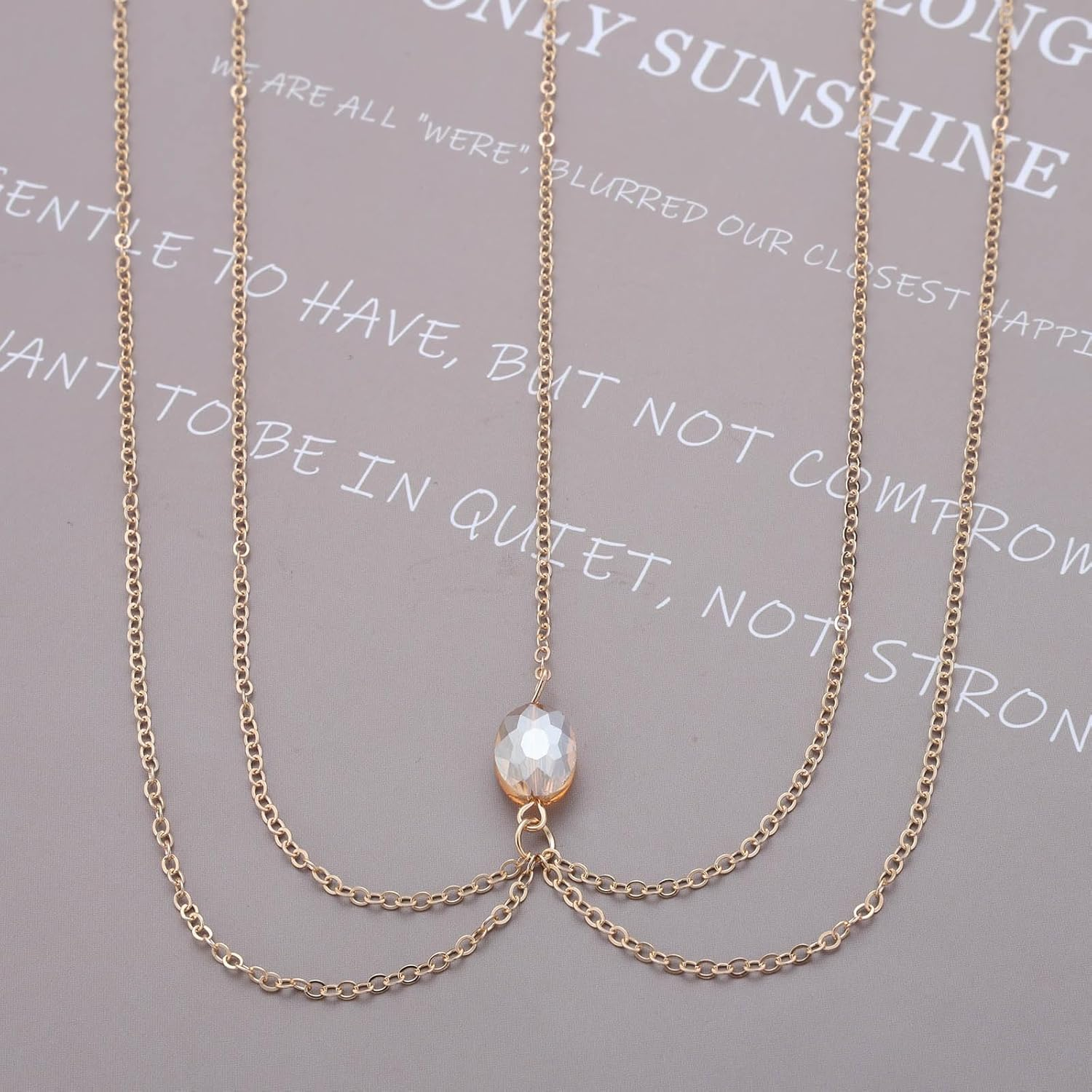 Tseenyi Layered Chain Forehead Headband Gold Chains Head Chain Multilayer Tassel Head Chains Hair Fashion Crystal Pendant Hair Accessories Layered Fringe Forehead Hair Accessories Headband image number 4