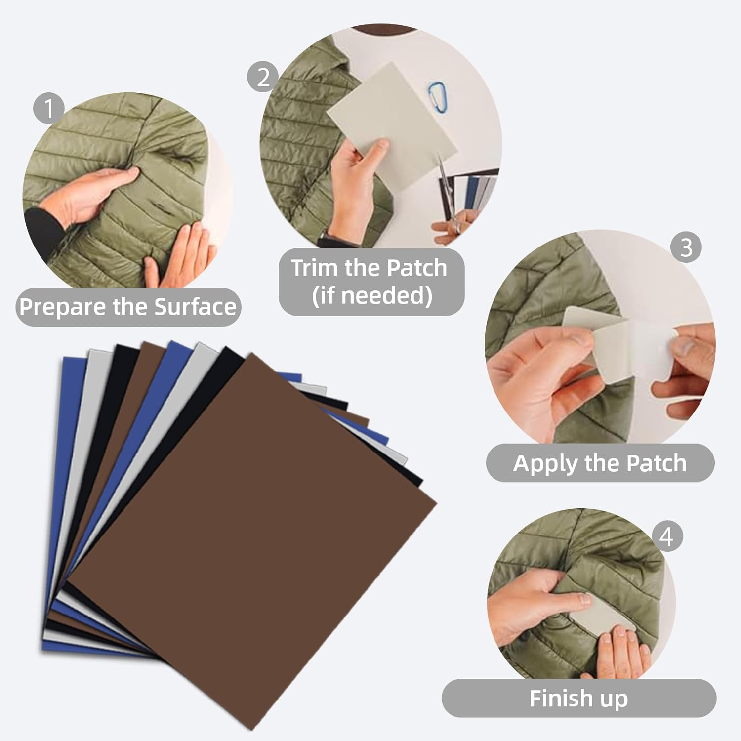 Hzqzaoan Self Adhesive Nylon Repair Patches, Waterproof Durable Fabric Repair Kit, 8Pcs 4 Colors 15X20Cm No Ironing Patches for Puffer Jacket/Down Jacket/Clothing/Raincoat/Backpacks/Tent/Sleeping Bag image number 3