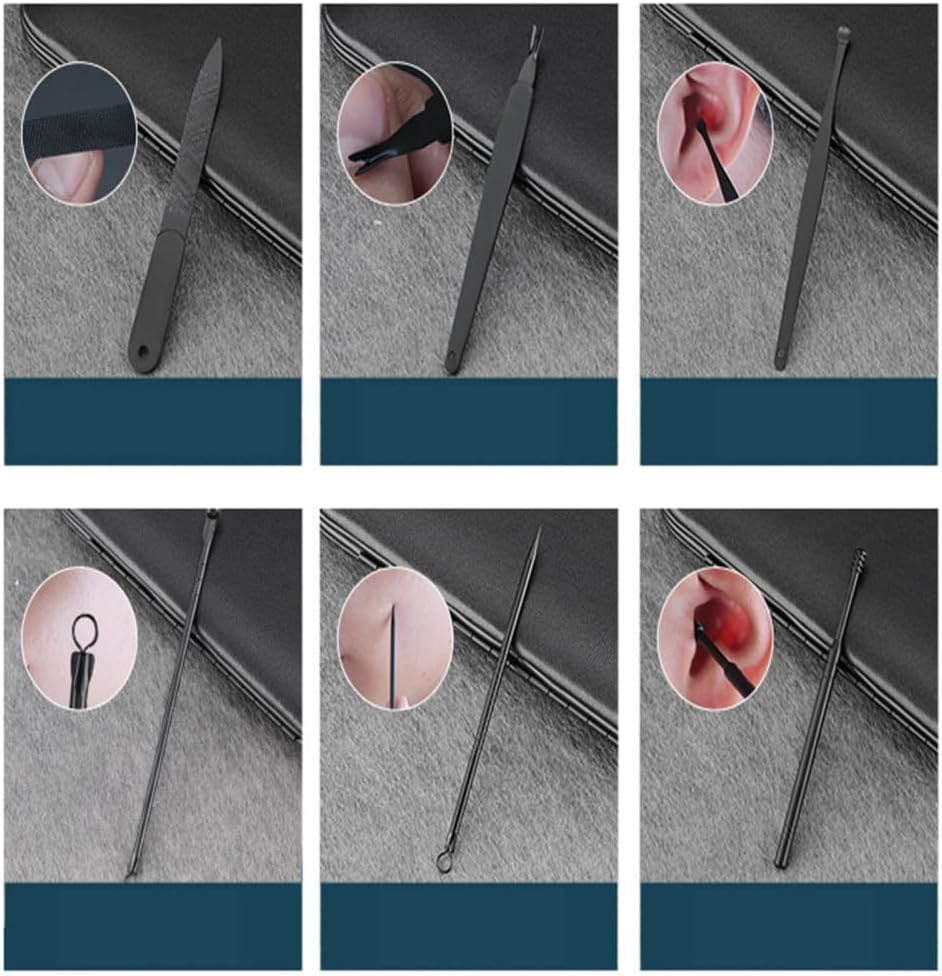 Classic Black 18/16/12/10/7Pcs Nail Clipper Set Stainless Steel Manicure Cutters Ear Spoon Nail Scissors Tool Pedicure Household,19Pcs,Black image number 2