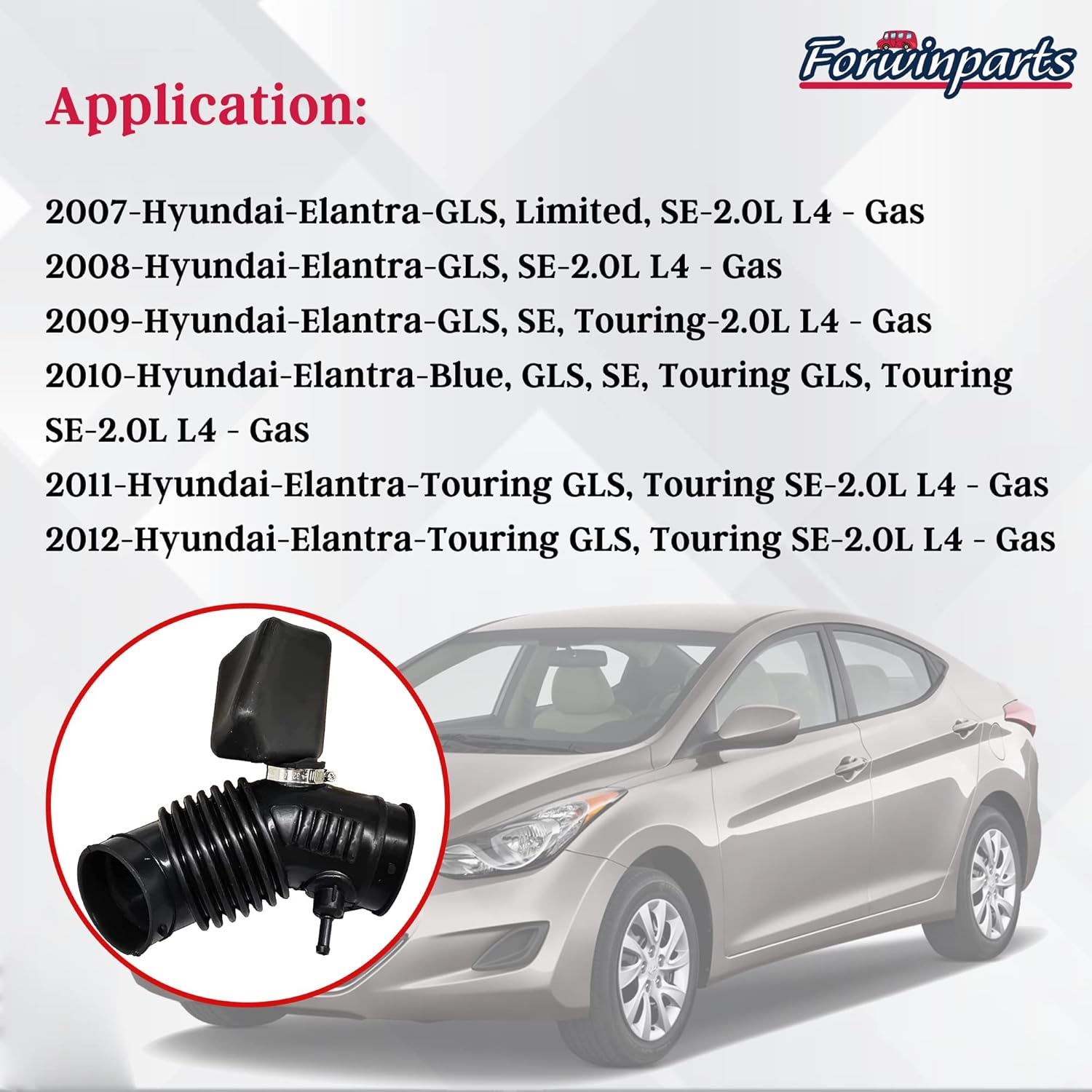 Forwinparts 28130-2H100 Air Intake Hose Assembly for Hyundai Elantra 2007 2008 2009 2010 2011 2012 2.0L #281302H100 Intake Filter Tube image number 1