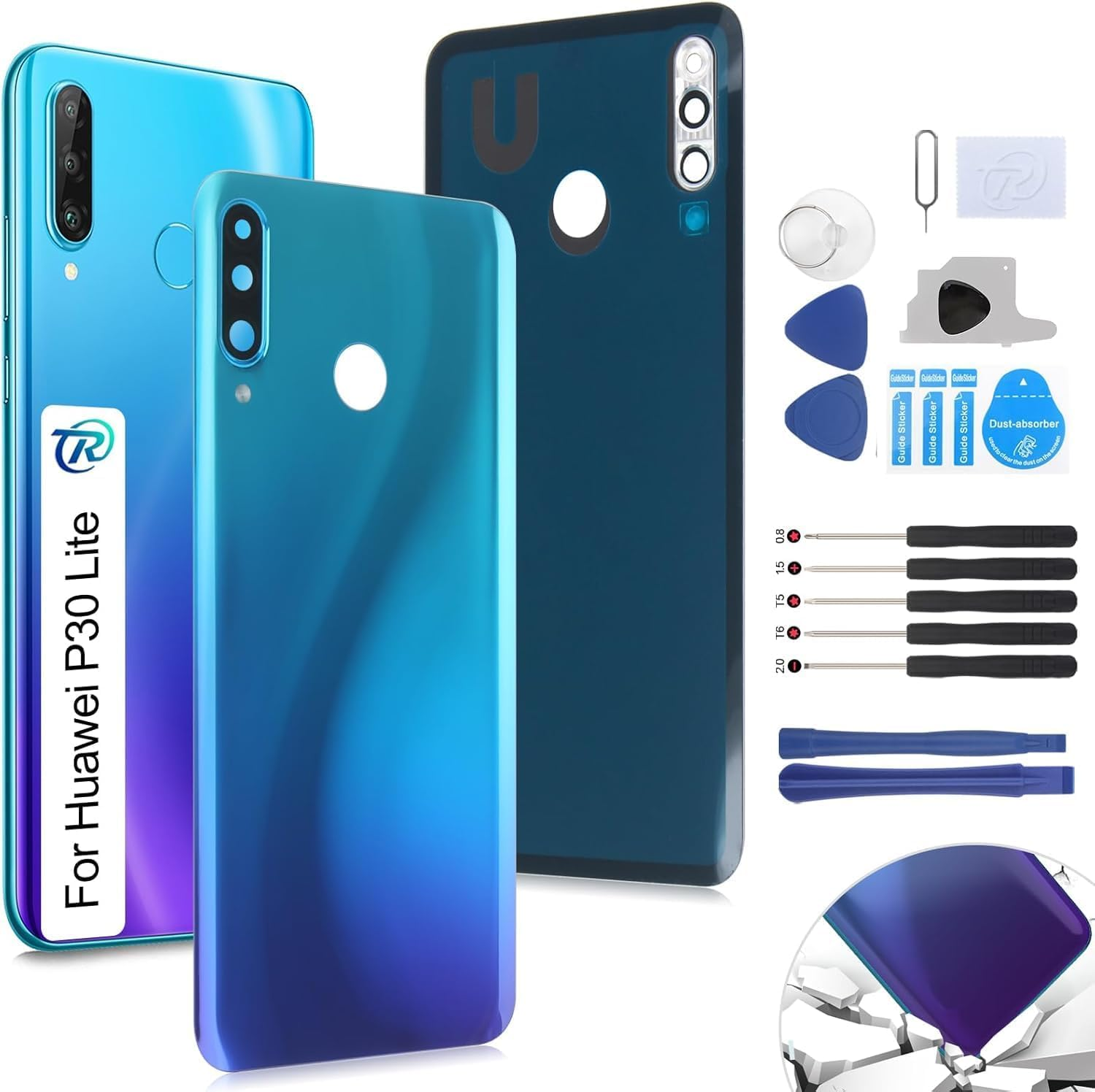 Rongzy Battery Cover Suitable for Huawei P30 Lite/Nova 4E Back Cover Battery Door Housing Back with Tool Kit (Blue) image number 4