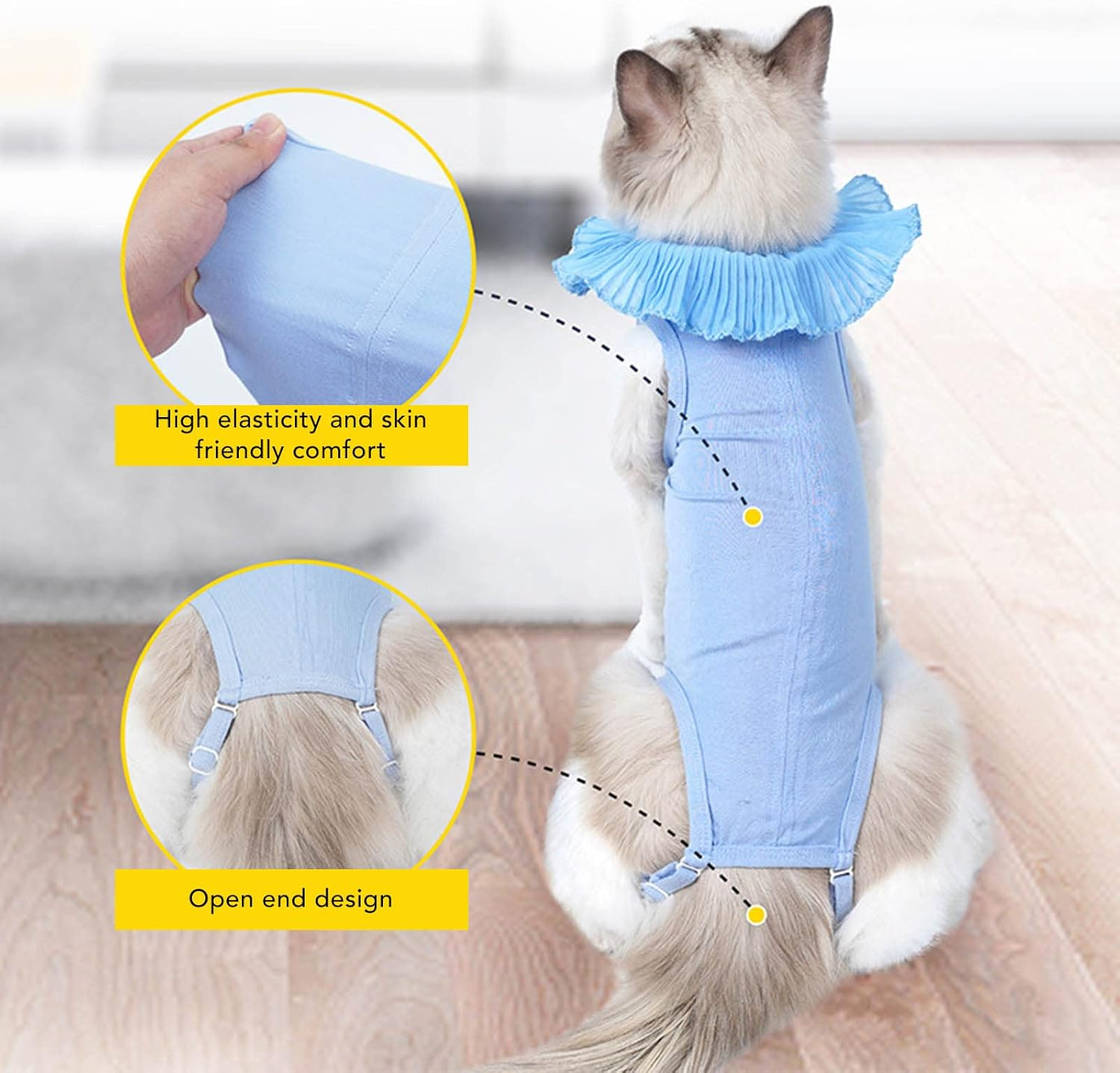 JOROBURO Cat Recovery Suit, Tail Adjustable Lace Neckline Prevent Licking Cat after Surgey Wear, Breathable Surgery Recovery Shirt for Postoperative Recovery Abdominal Wounds (M) image number 4