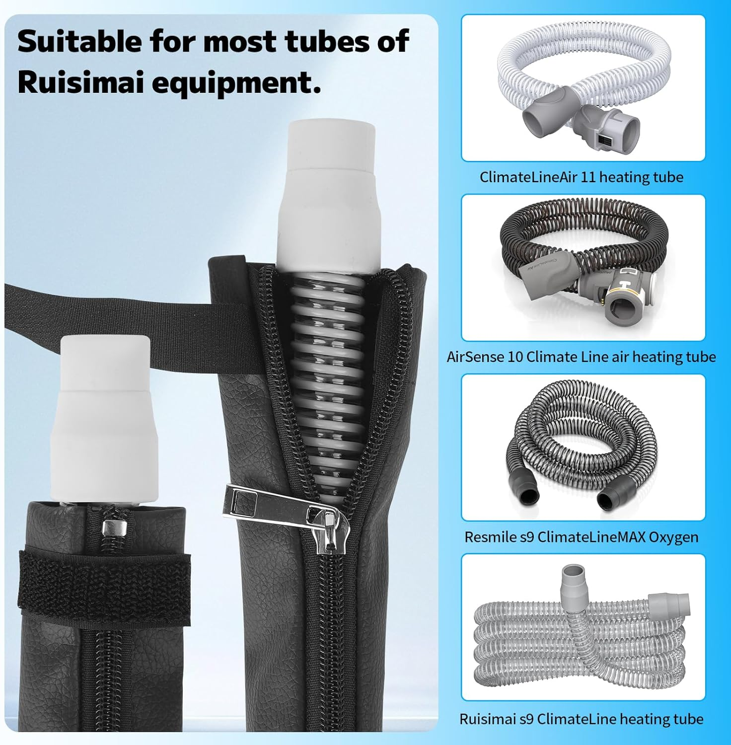 6.3Ft CPAP Hose Cover for Resmed Climatelineair Airsense 10 & 11, Waterproof CPAP Hose Cover, Double-Sided Wrap Full Zipper,Universal Heated Tubing Protection and Prevent Condensation Cover image number 6