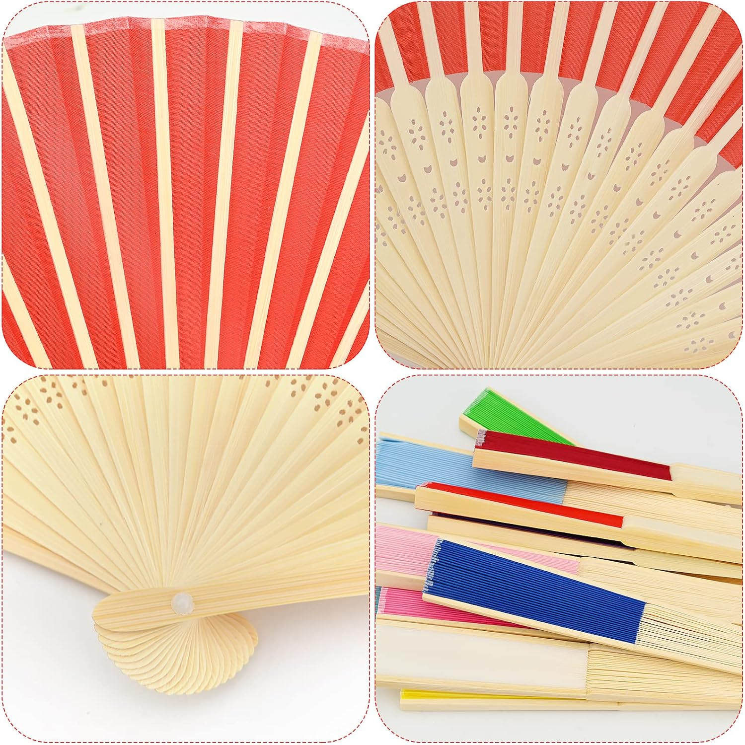 Homiliky 12 Pcs Folding Hand Fan, Silk Fabric and Bamboo Ribs Handheld Chinese Fan for Wedding Gift, Wall Decoration, Party Favor, DIY Wall (Mixed Colours), 6 Inch image number 3