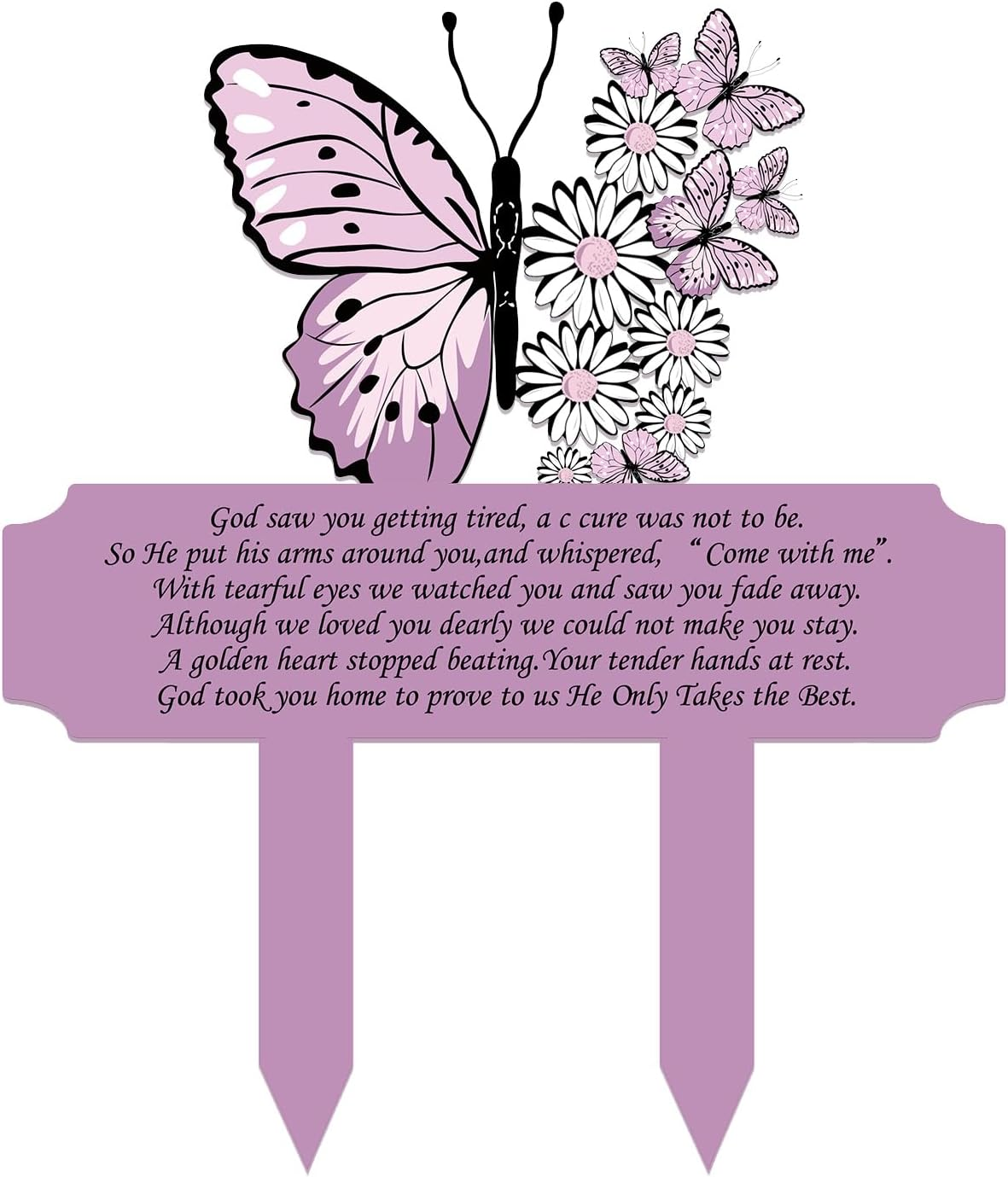 Butterfly Grave Decorations for Cemetery, Waterproof Garden Stake, 10X8 Inches Grave Site Decorations for Cemetery (Purple) image number 3
