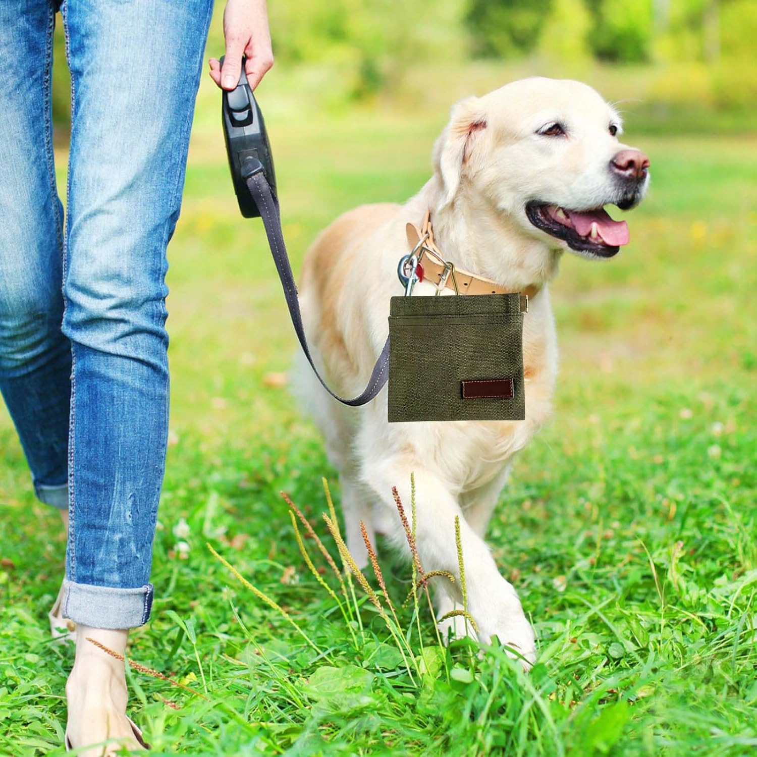 Dog Treat Pouch - 2PCS Hand Free Dog Walking Bag with Auto Closing Pet Feed Snack Reward Pocket | Pet Training Pouch for Puppy Obedience, Leak-Proof Design | Walking, Travel & Training Accessories image number 5