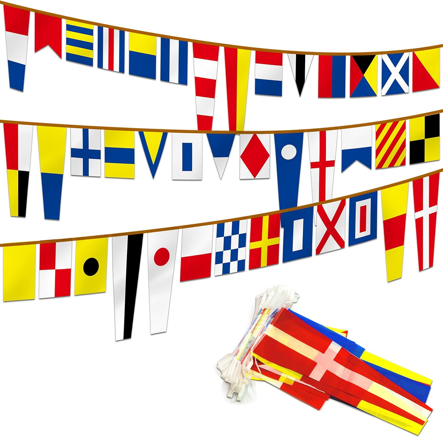 Anley International Maritime Signal Code String Flags Set of 40 Flags - 40 Ft Long Naval Themed Decoration Pennant Banners for Home/Boat/Ship/Vessel - Individual Flag of 5.5"X18" or 5.5"X9" - 40 Feet image number 6
