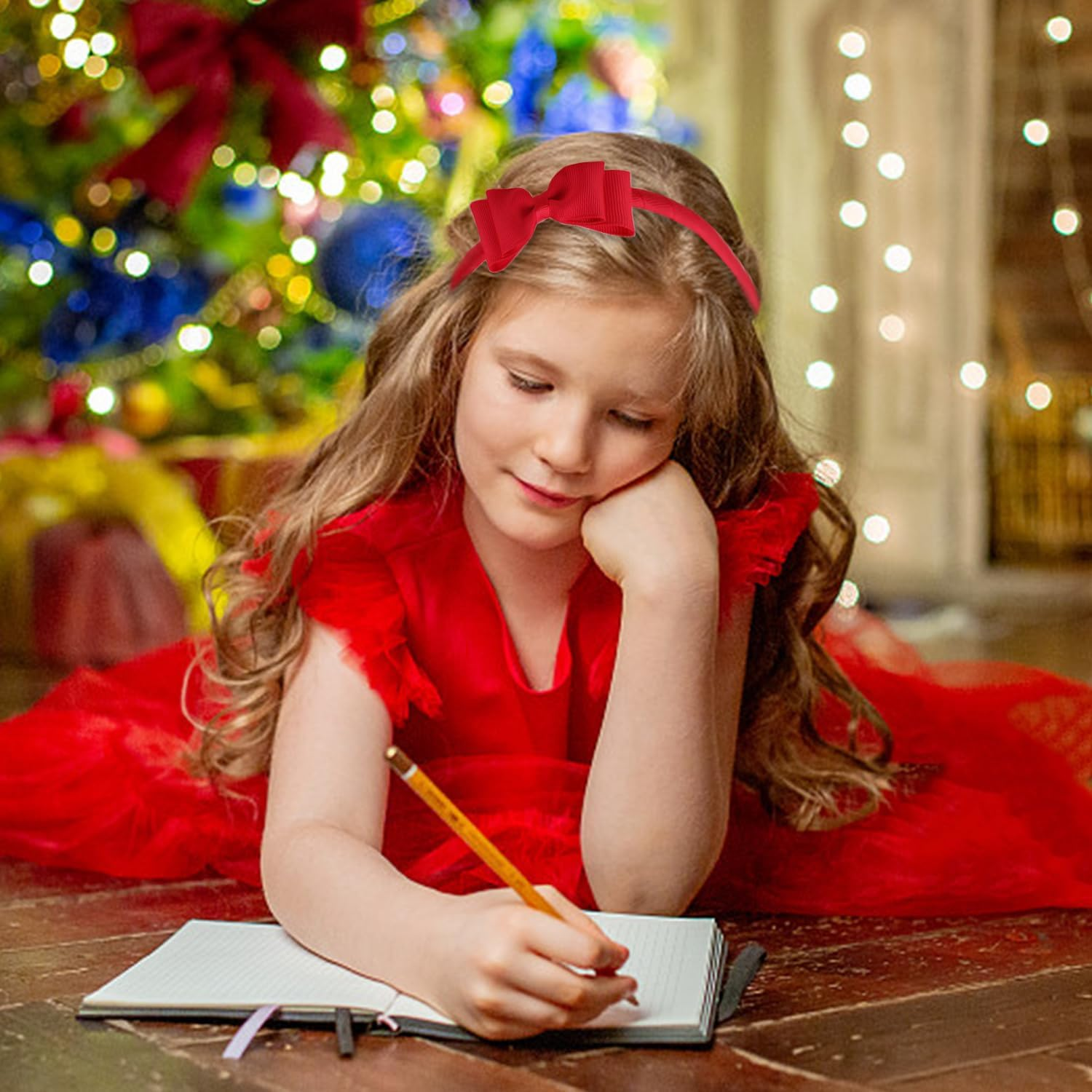 SYEYCW 4 Pcs Red Bow Hairbands, School Bows Headbands, Girls Uniform Bow Headband, Hair Accessories for Girls, Toddlers, Teens, Alice Ribbon Bands, Gift for Christmas Birthday New Year Present image number 3