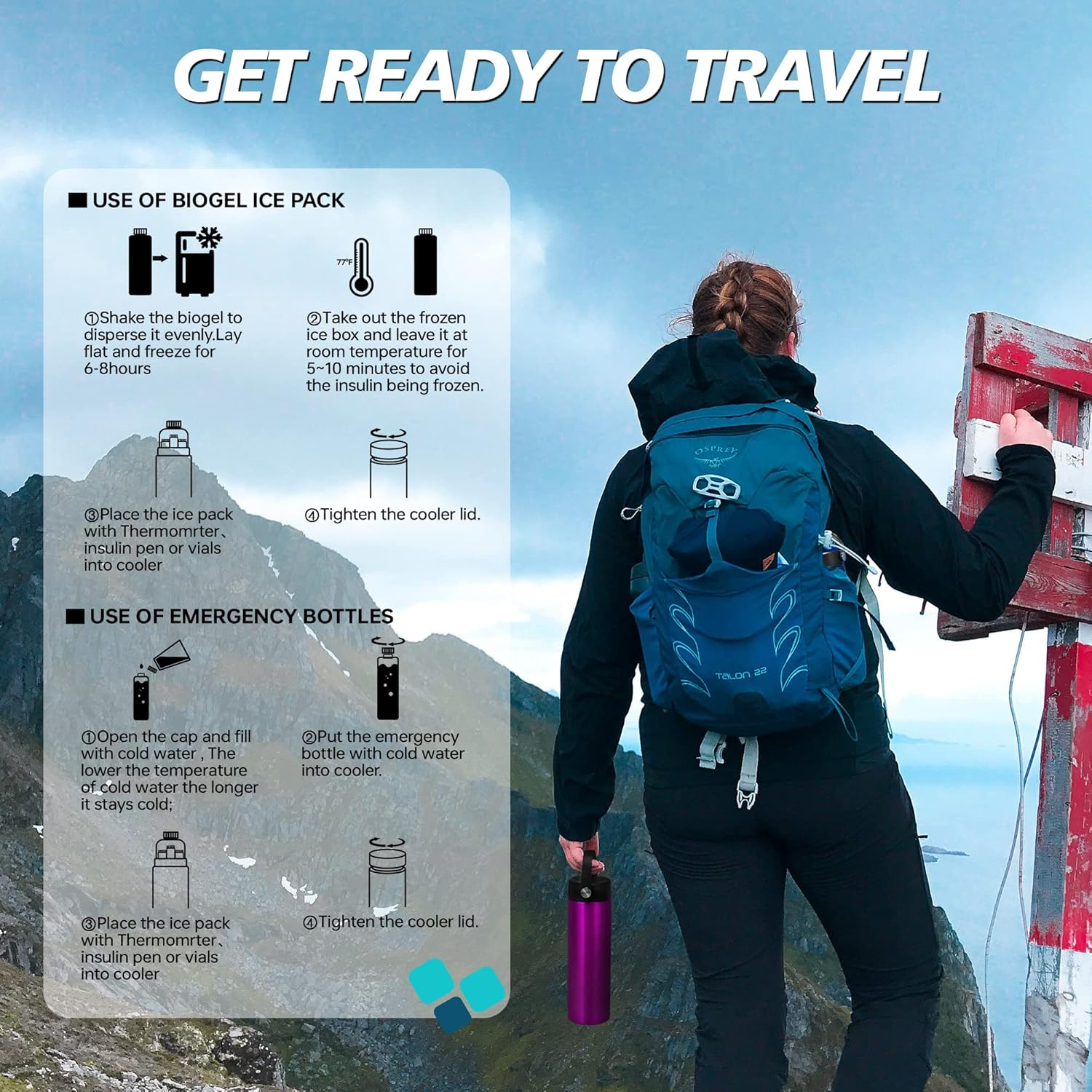 Insulin Cooler Travel Case TSA Approved, Refrigerated Medicine Case with Ice Packs, 60H 3 Pens Medicine Travel Cooler for Diabetes, Medication Organizer for Diabetic Supplies Carrying (Purple) - Black image number 4