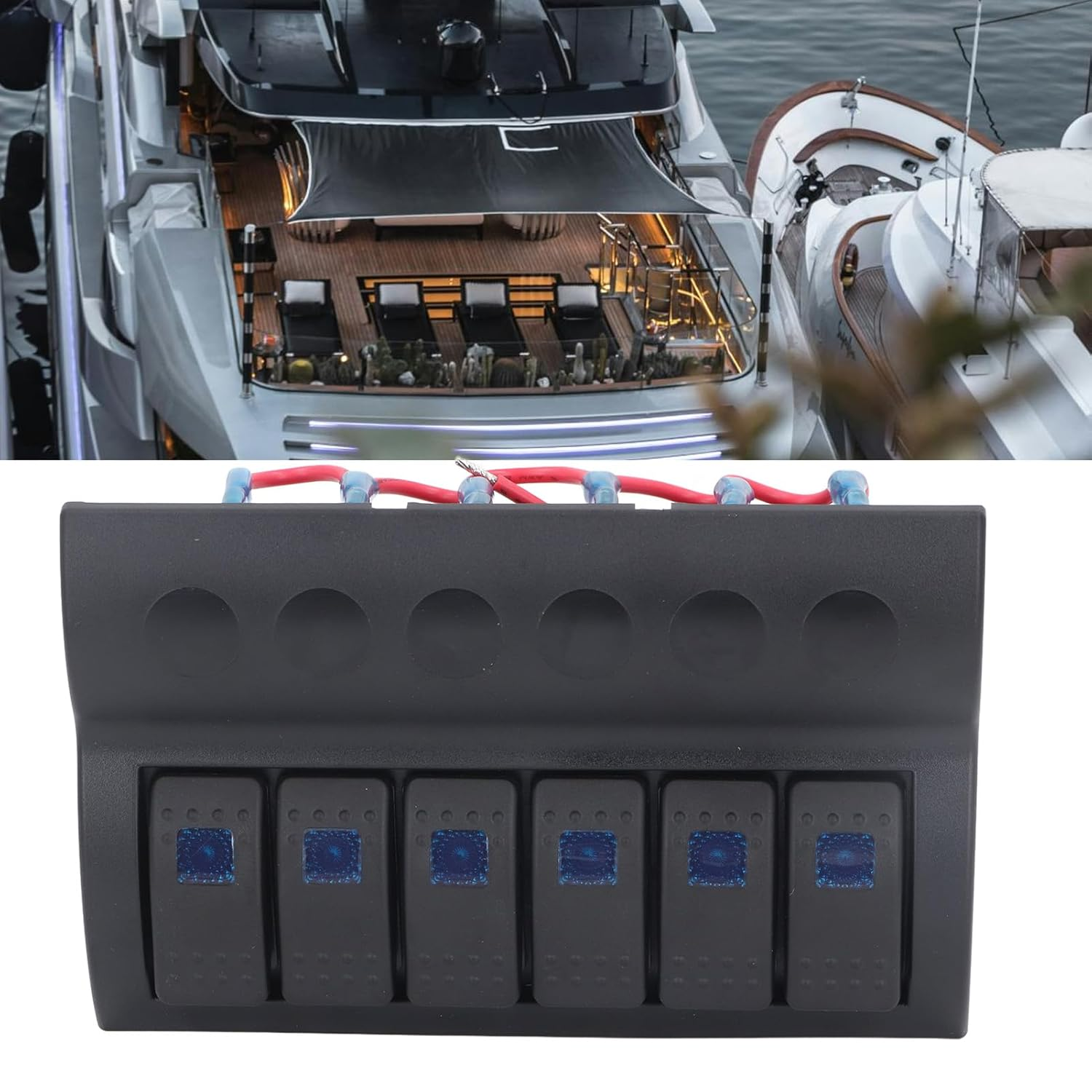 6 Gang Marine Switch Panel, Overload DC Rocker Switch Panel for Boats Yachts Rvs with IP65 Waterproof for Boat RV DC12V 24V image number 3