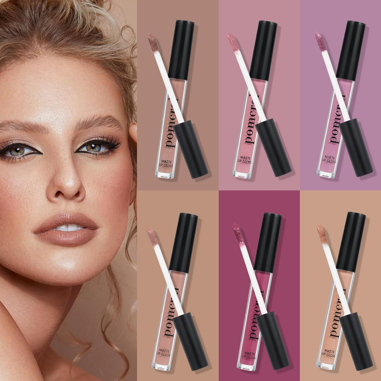 Pomcral Matte Lip Gloss Set, 6Pcs Lip Gloss for Women, Nude Lip Stain Long Lasting Smooth Lip Tint, Lip Gloss for Girls, Liquid Lipstick Gift Set image number 3