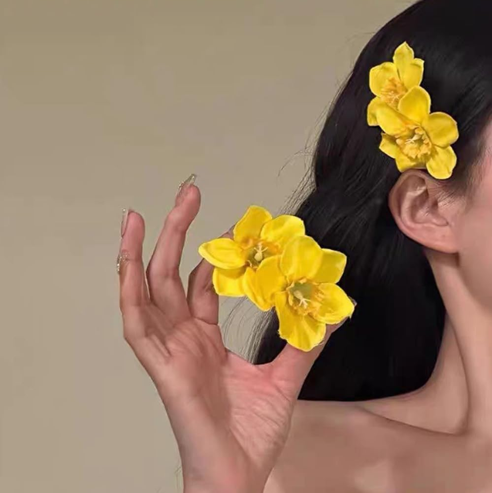 3 Pcs Bohemian Flower Hair Clip Hawaiian Hairpin Yellow Floral Hair Barrettes Hair Accessories for Beach Party Wedding Holiday Daily image number 5