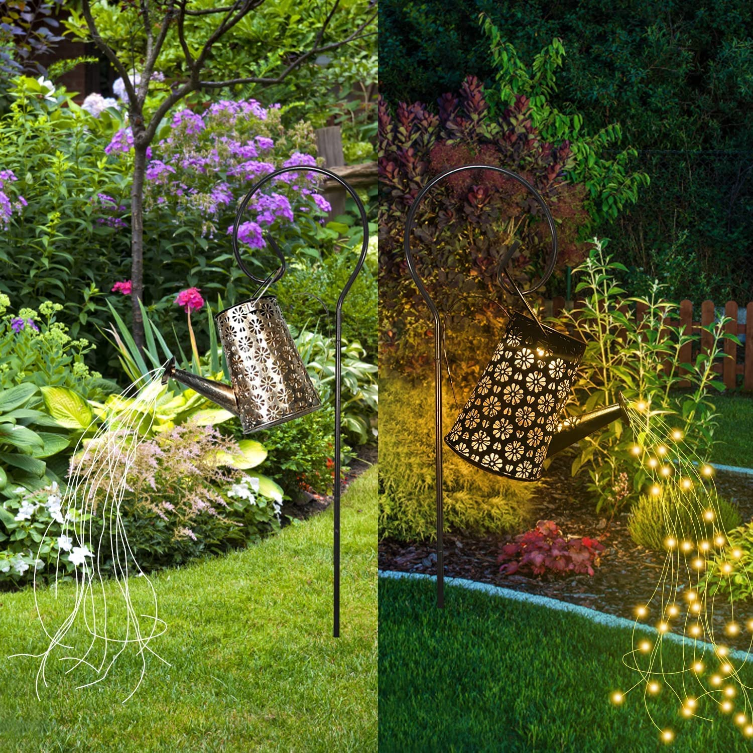 Solar Watering Can with Lights, Retro Metal Hanging Solar Lantern with String Lights, Solar Lanterns Outdoor Waterproof Garden Decor, Star Art Lamp Decorative for Walkway Backyard Patio Lawn Garden image number 2