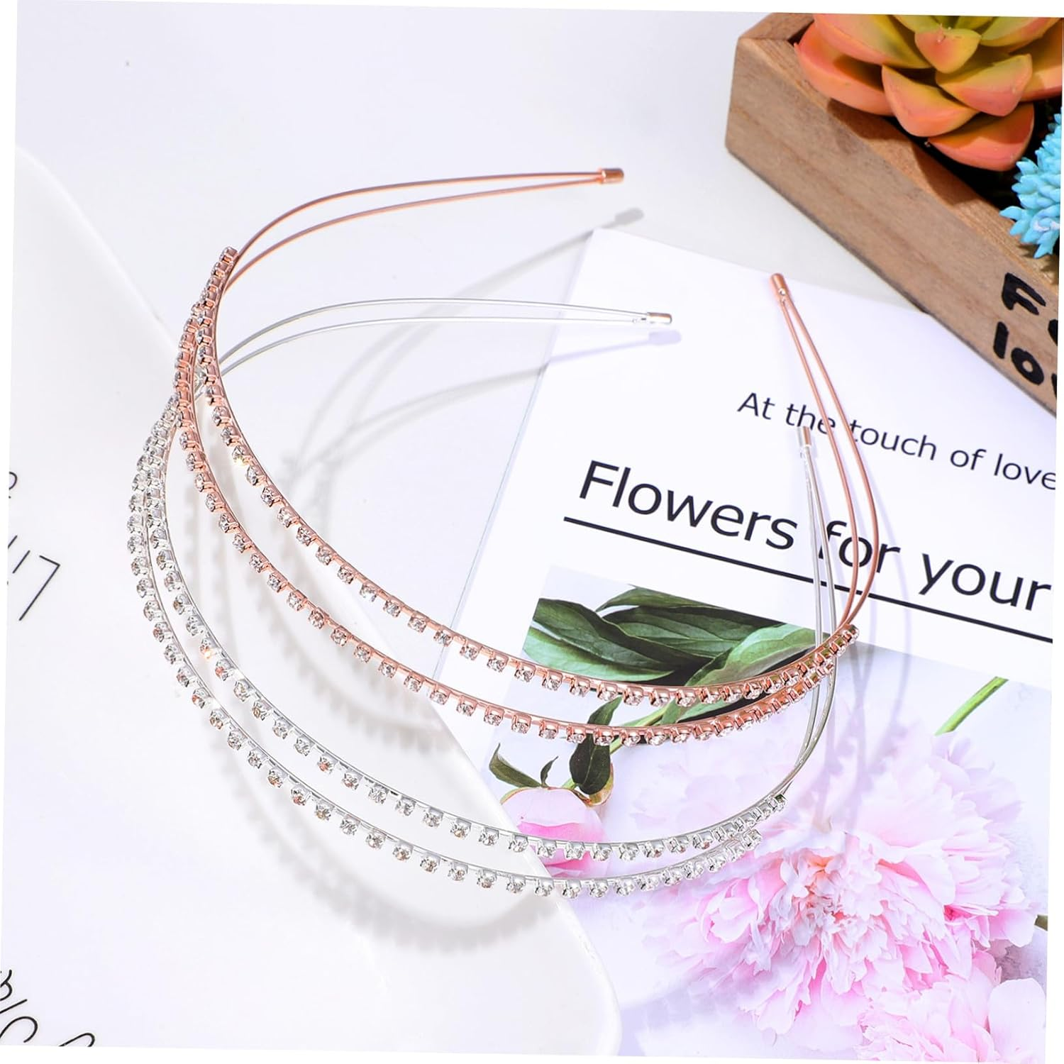 CALLARON 4 Piece Double Row Hair Band for Women Hair Accessories Rose Gold for Weddings Parties and Special Occasions image number 6