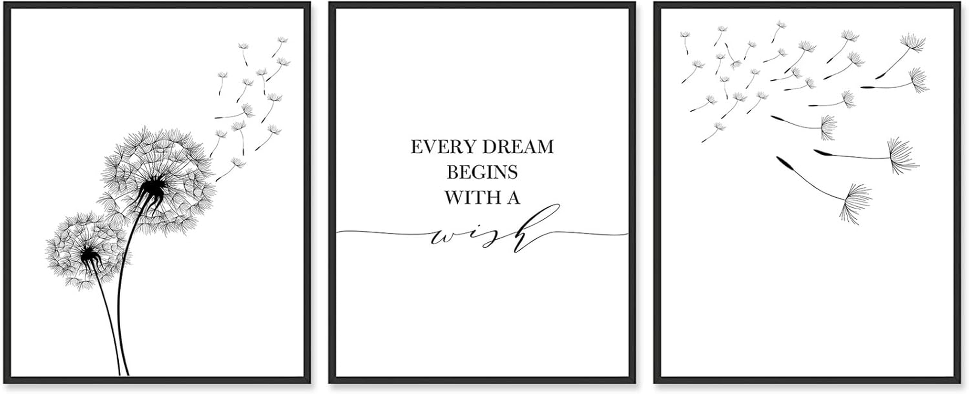 Dandelion Plant Decor Posters for Bedroom, 8X10 Canvas Prints Unframed Set of 3, Black and White Wall Art for Living Room Poster