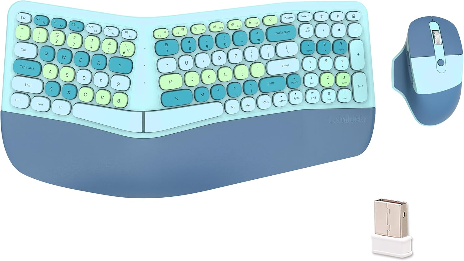 Wireless Ergonomic Keyboard and Mouse Combo, Split Keyboard, Stain-Resistant Comfortable PU Wrist Rest, Natural Typing, 2.4G Connectivity, Compatible with Pc/Laptop (Milk Tea)