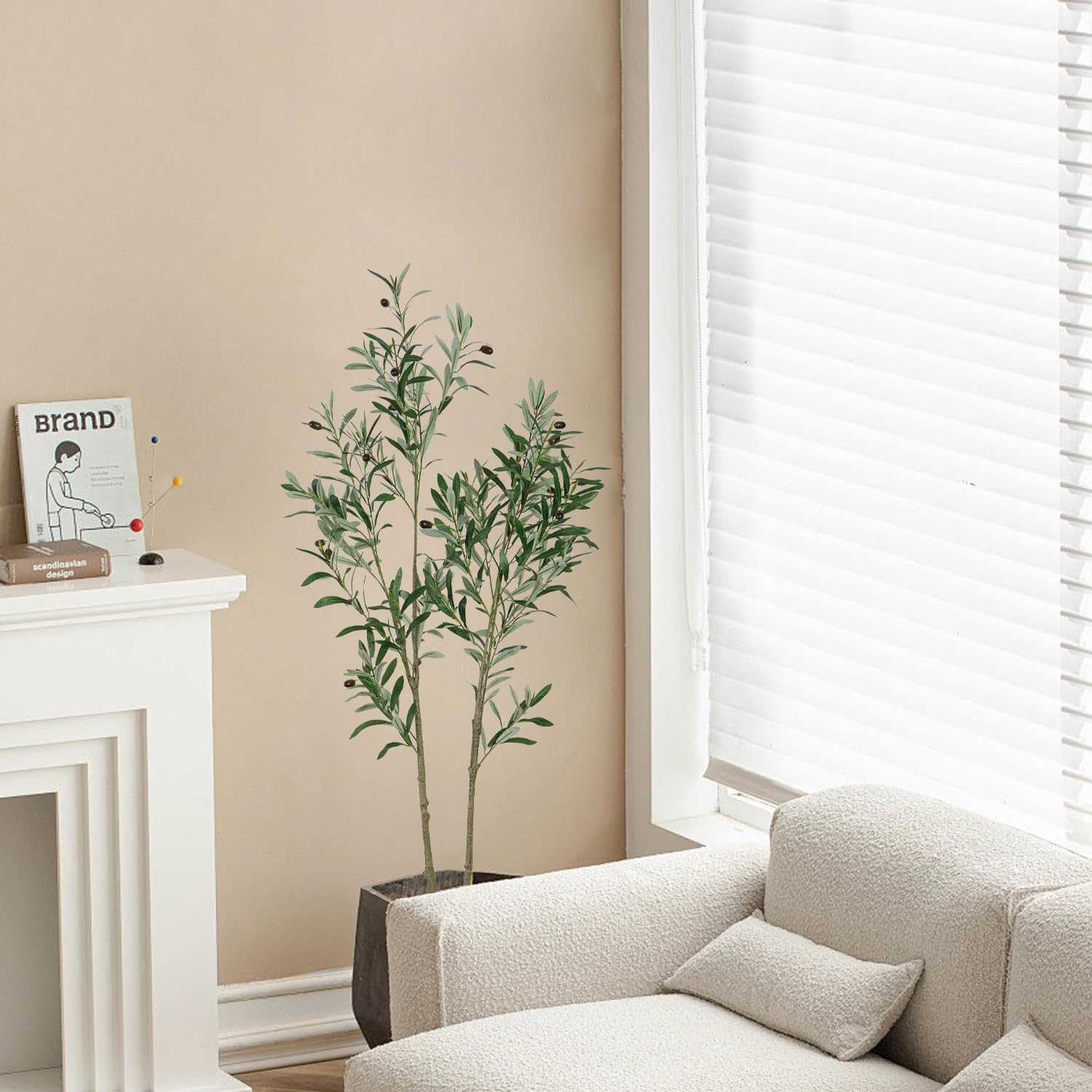 Artigreen 150 Cm Artificial Olive Tree,Double Stemmed Faux Olive Tree Fake Tall Olive with Lifelike Trunks and Fruits for Living Room Bedroom Bathroom Shop Office Room Decor Indoor and Outdoor