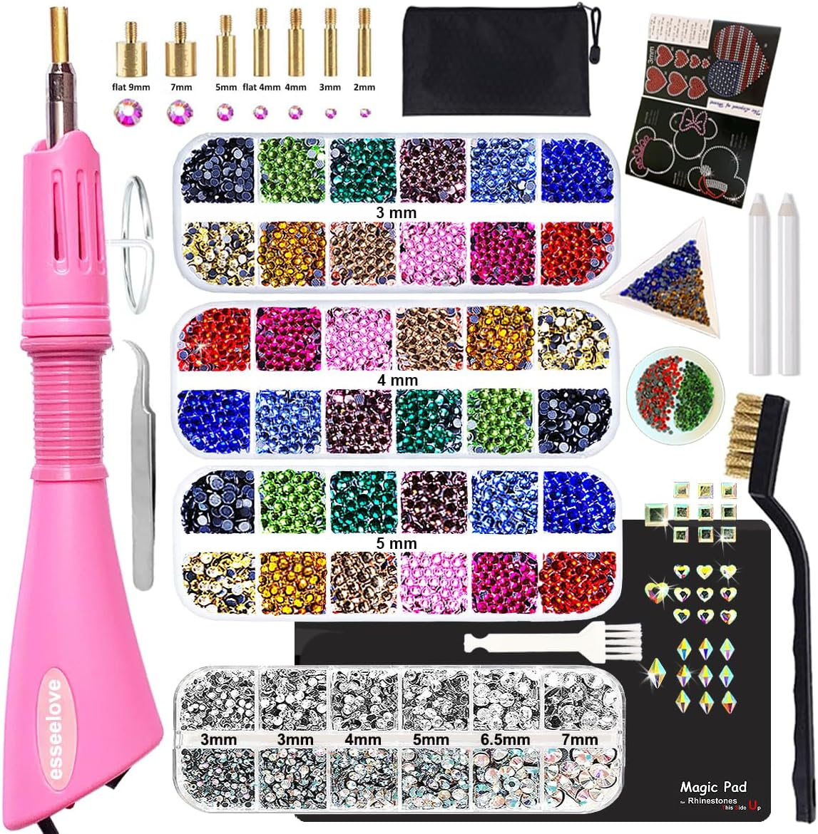 Hotfix Applicator Tool, DIY Hot Fix Rhinestone Setter, Hot Fixed Kit, 5679 Pcs, AB, Clear, 34/30/20/16/10SS, 12 Colors, Bigger Rhinestones, Gem Picker, Bedazzler Kit with Rhinestones image number 3