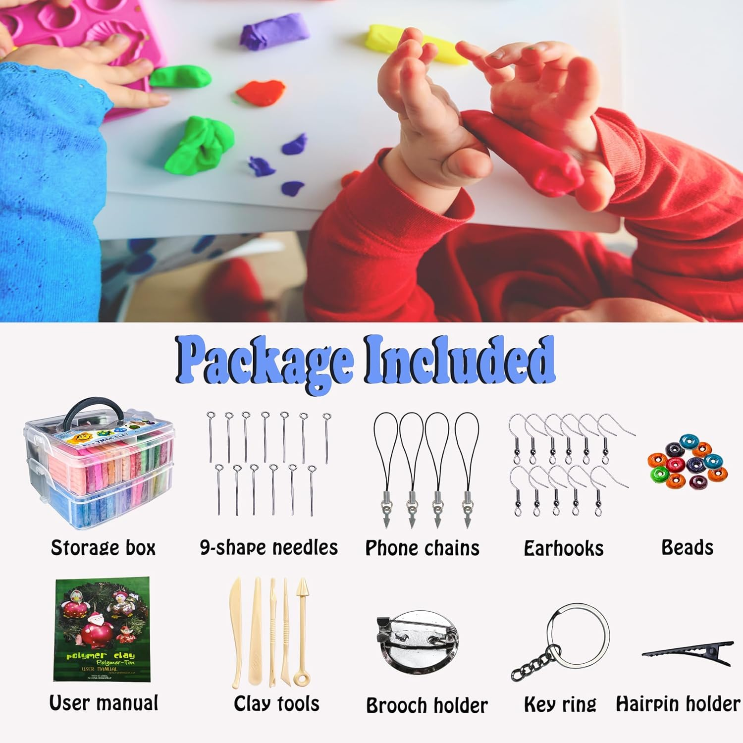 Polymer Clay 50 Colors,Yowamho Modeling Clays for Kids DIY Starter Kits, Oven Baking with Sculpting Tools, Ideal for Children Adults and Artists image number 4